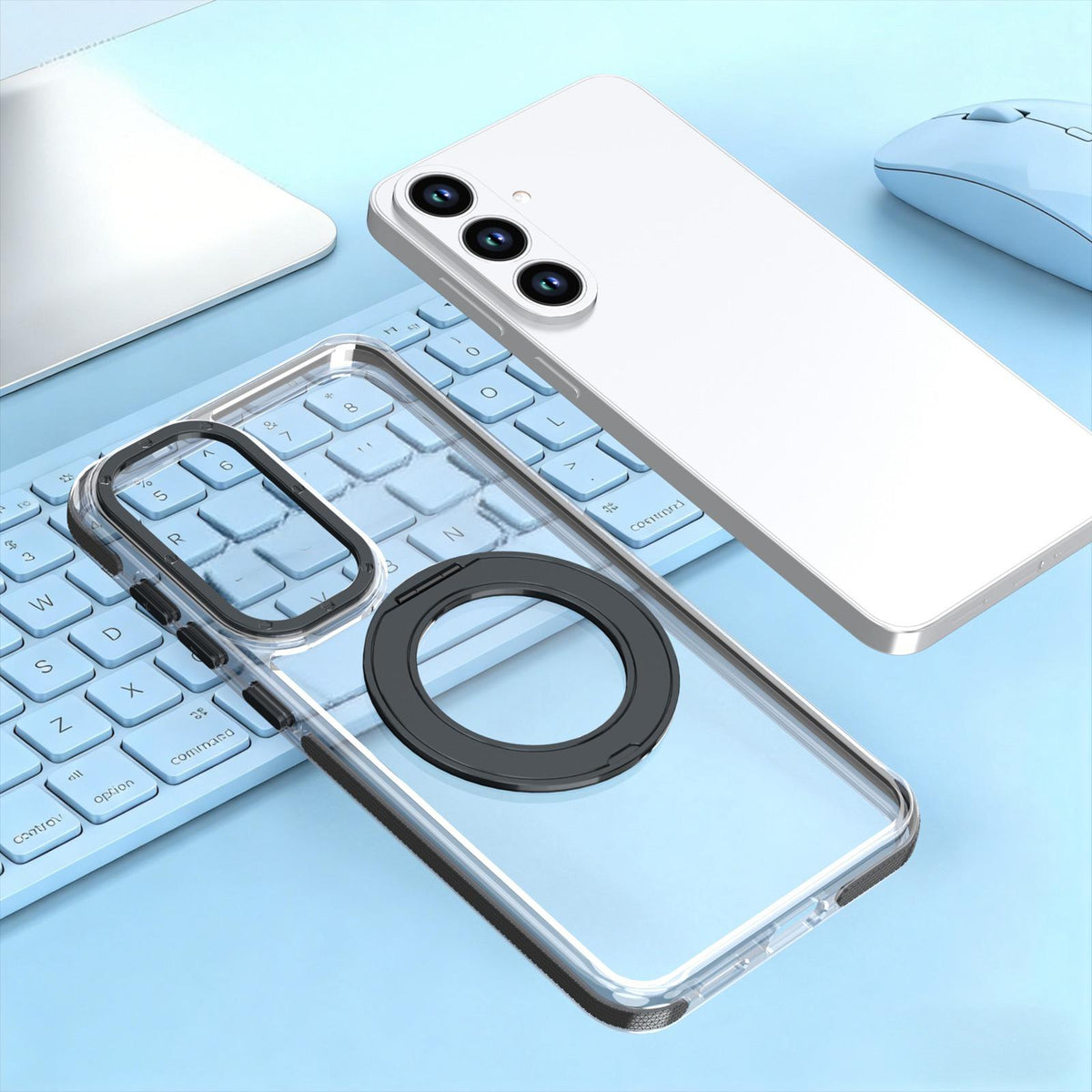 For Galaxy S26 FE 5G Dual Color Clear 360 Degree Rotation Holder Magnetic Phone Case - Black - EDA009691913C