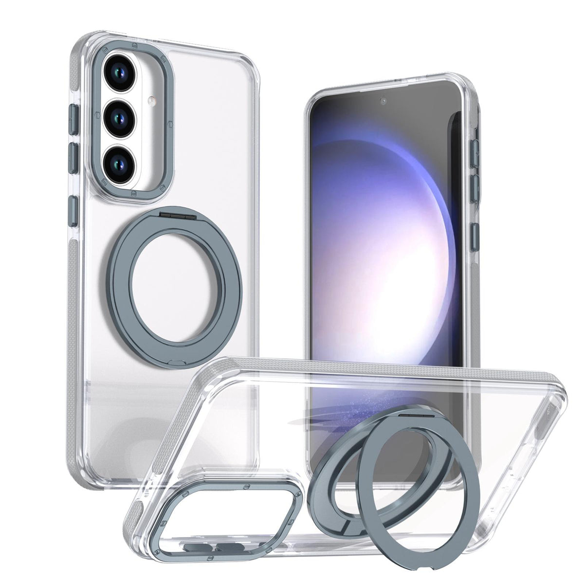 For Galaxy S26 FE 5G Dual Color Clear 360 Degree Rotation Holder Magnetic Phone Case - Grey - EDA009691913D