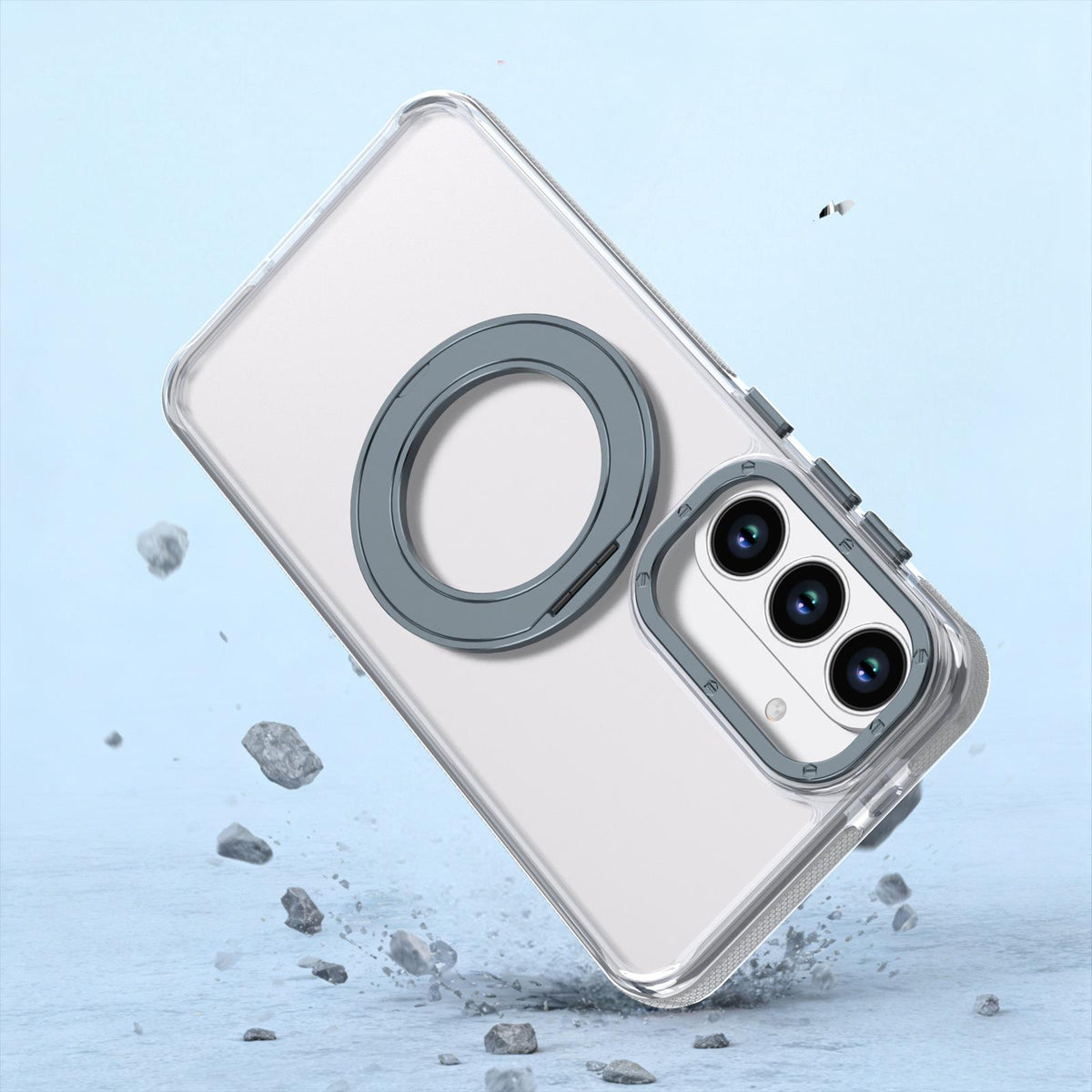 For Galaxy S26 FE 5G Dual Color Clear 360 Degree Rotation Holder Magnetic Phone Case - Grey - EDA009691913D
