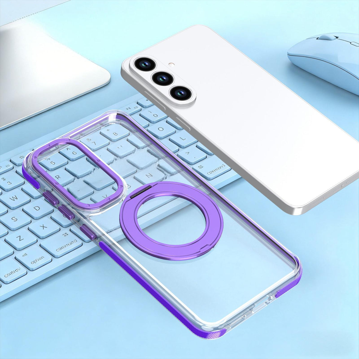 For Galaxy S26 FE 5G Dual Color Clear 360 Degree Rotation Holder Magnetic Phone Case - Purple - EDA009691913E