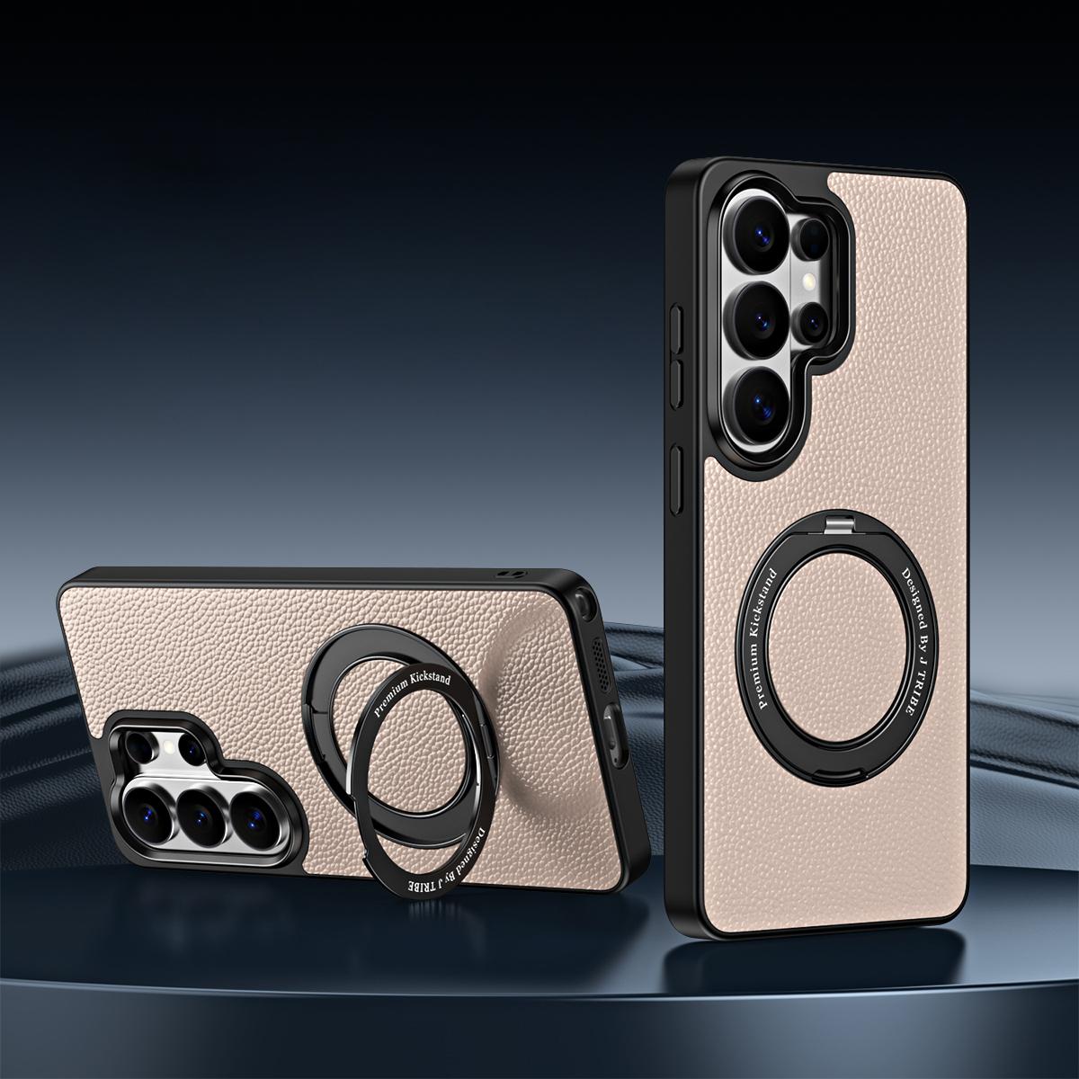 For Galaxy S26 Ultra 5G 360 Degree Rotation Holder Magnetic Vegan Leather Phone Case - Elephant Grey - EDA009692302F