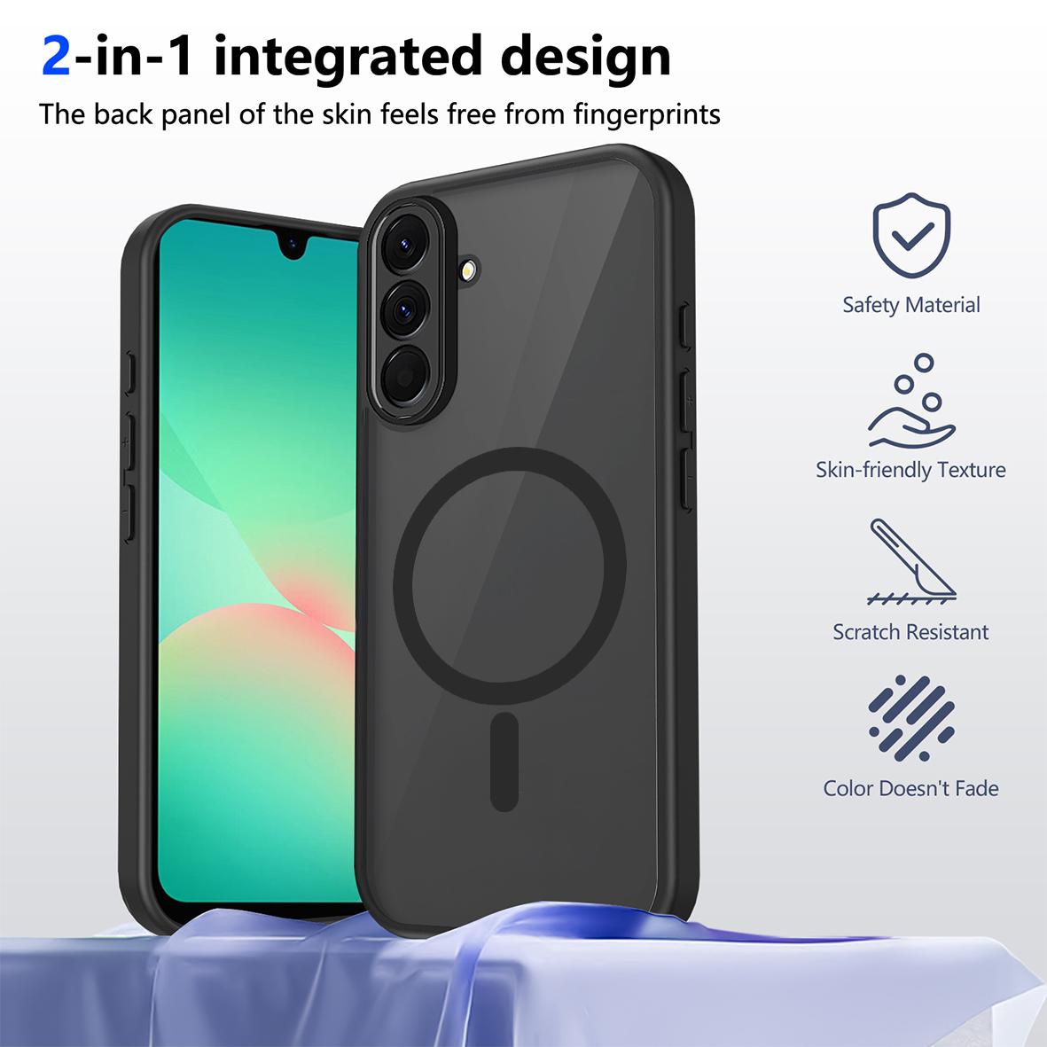 For Galaxy A27 5G Skin Feel Frosted PC+TPU Magnetic Phone Case - Transparent Black - EDA009695011A