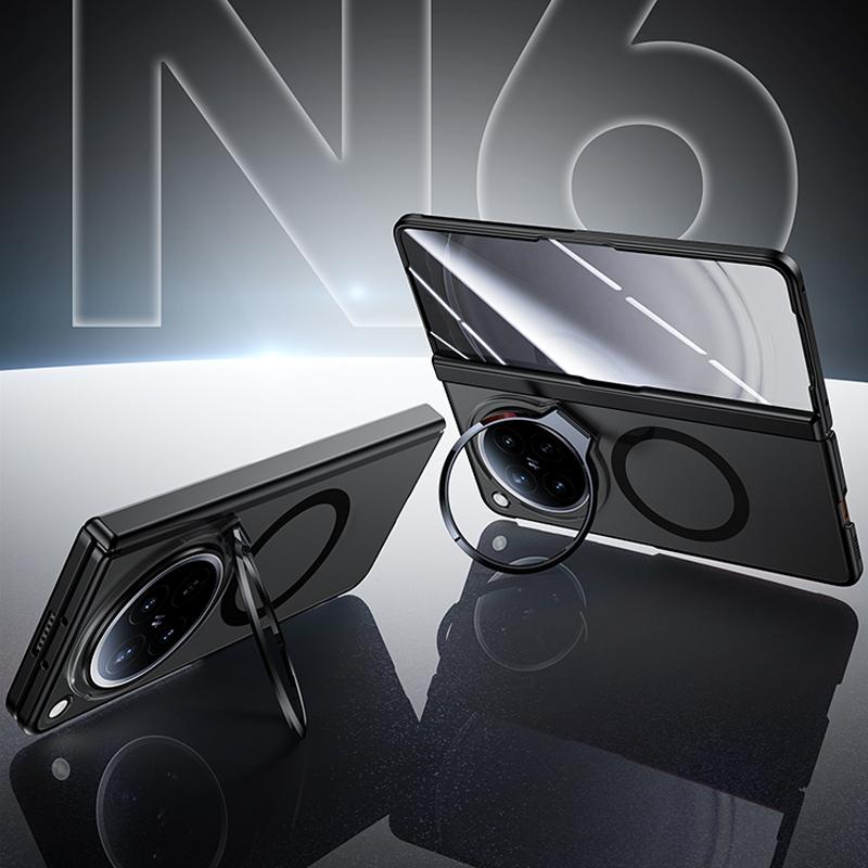 For OPPO Find N6 5G Transparent Lens Holder Hinge Integrated Film Magnetic Ring Phone Case - Black - EDA009695301A