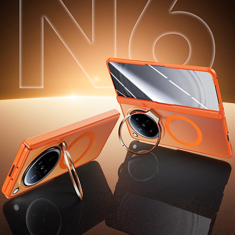 For OPPO Find N6 5G Transparent Lens Holder Hinge Integrated Film Magnetic Ring Phone Case - Orange - EDA009695301B