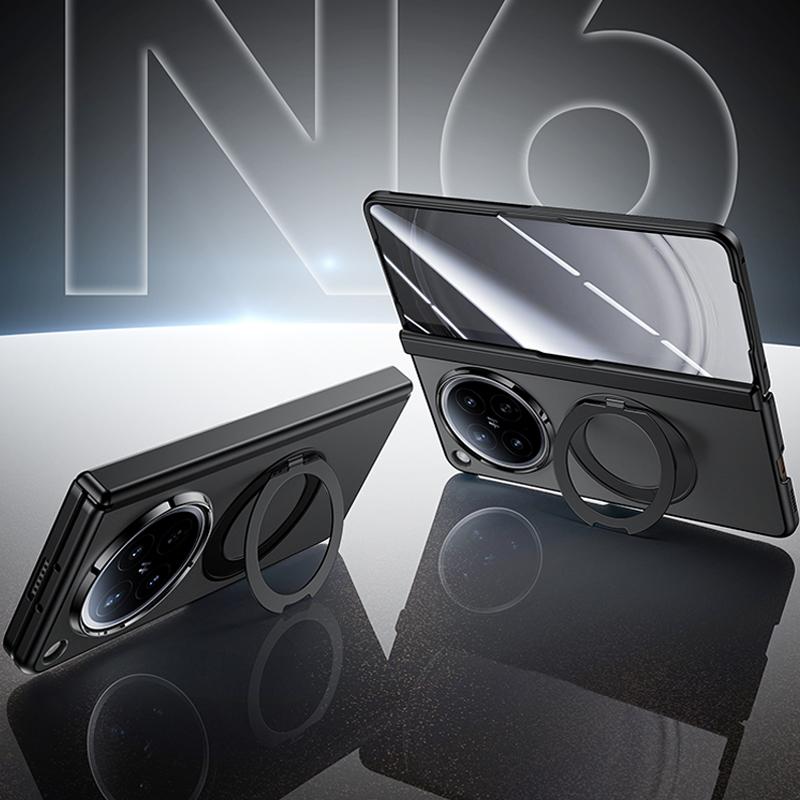 For OPPO Find N6 5G Transparent Hinge Integrated Film 360 Magnetic Ring Holder Phone Case - Black - EDA009695401A