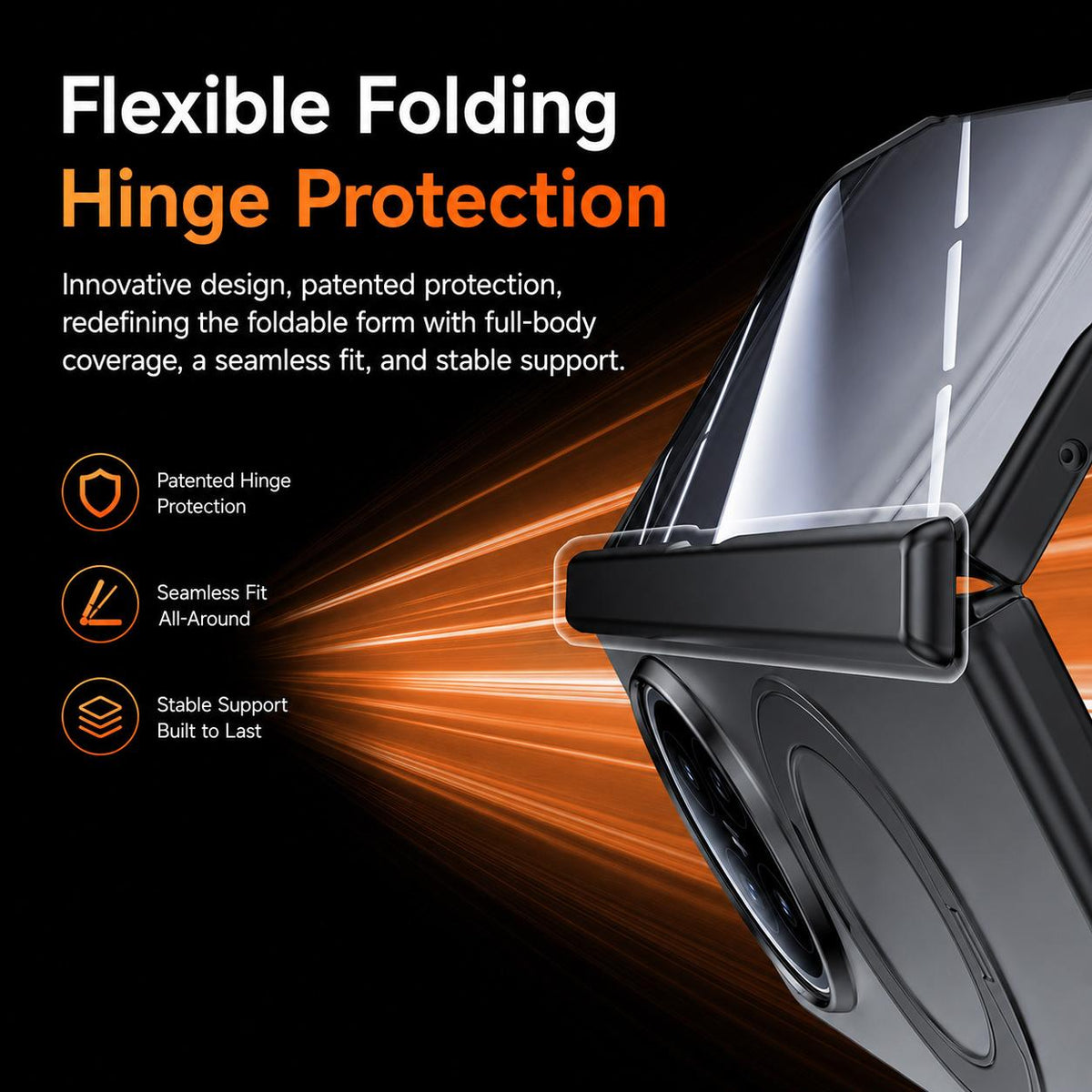 For OPPO Find N6 5G Transparent Hinge Integrated Film 360 Magnetic Ring Holder Phone Case - Orange - EDA009695401B