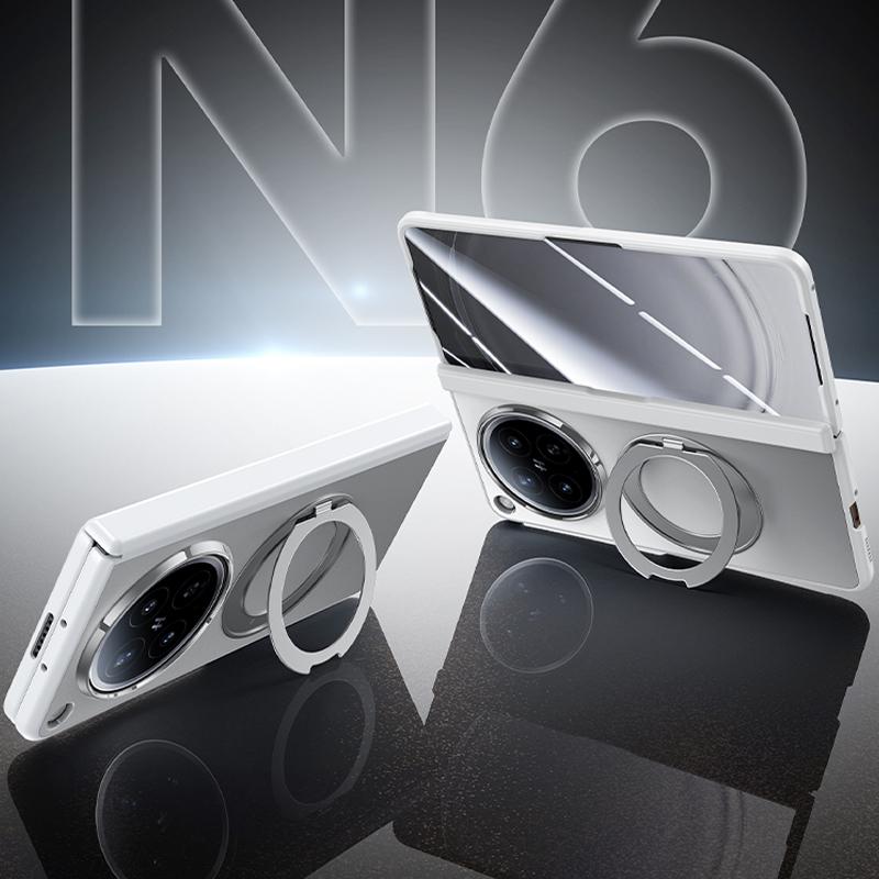 For OPPO Find N6 5G Transparent Hinge Integrated Film 360 Magnetic Ring Holder Phone Case - White - EDA009695401C