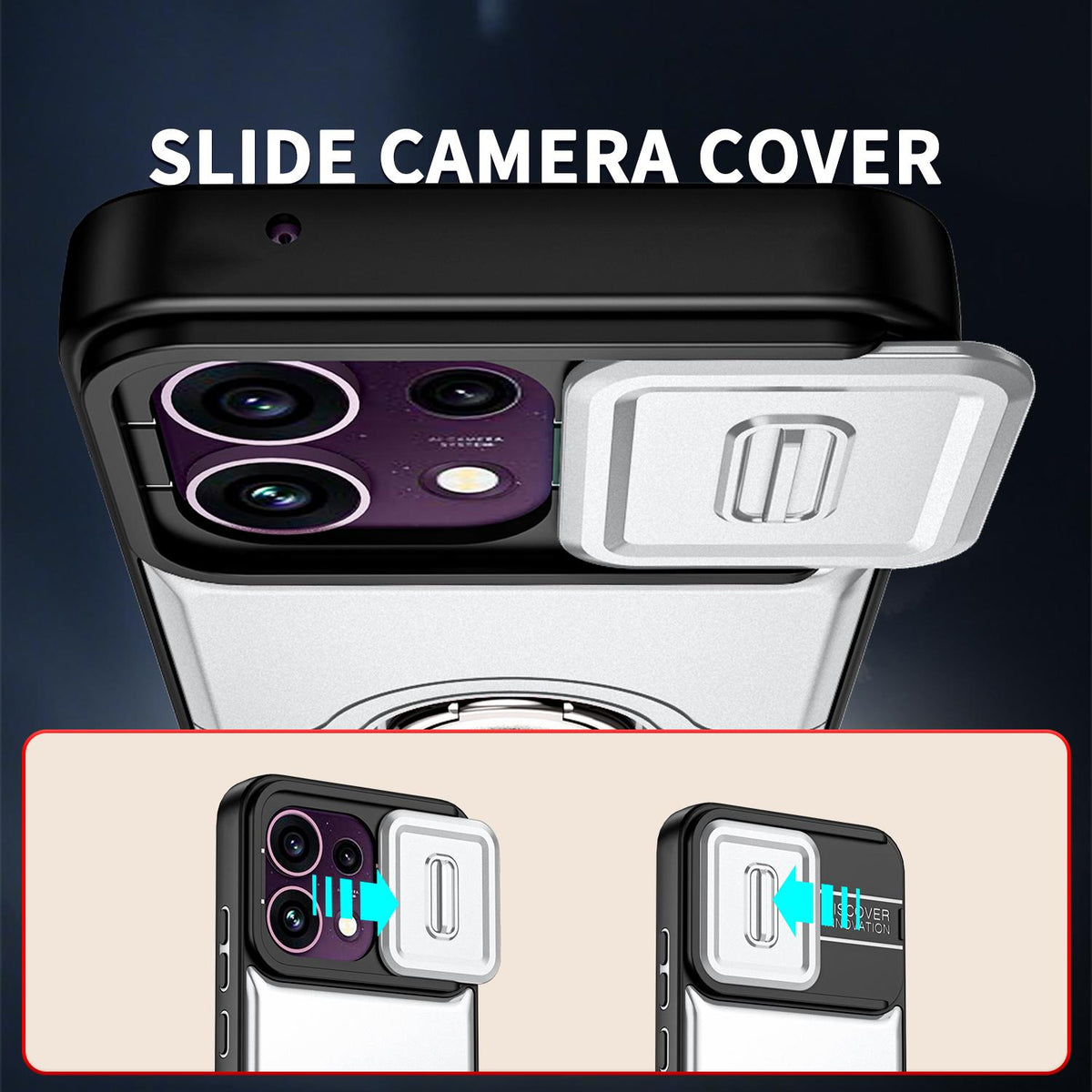 For OPPO Reno16 F 5G Global Sliding Camera Cover 2 in 1 Rotating Holder Air Bag Shockproof Phone Case - Silvery - EDA009696105A