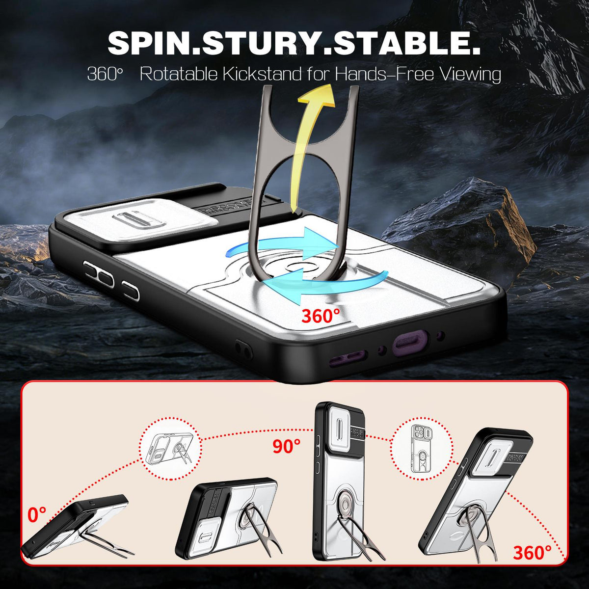 For OPPO Reno16 F 5G Global Sliding Camera Cover 2 in 1 Rotating Holder Air Bag Shockproof Phone Case - Silvery - EDA009696105A