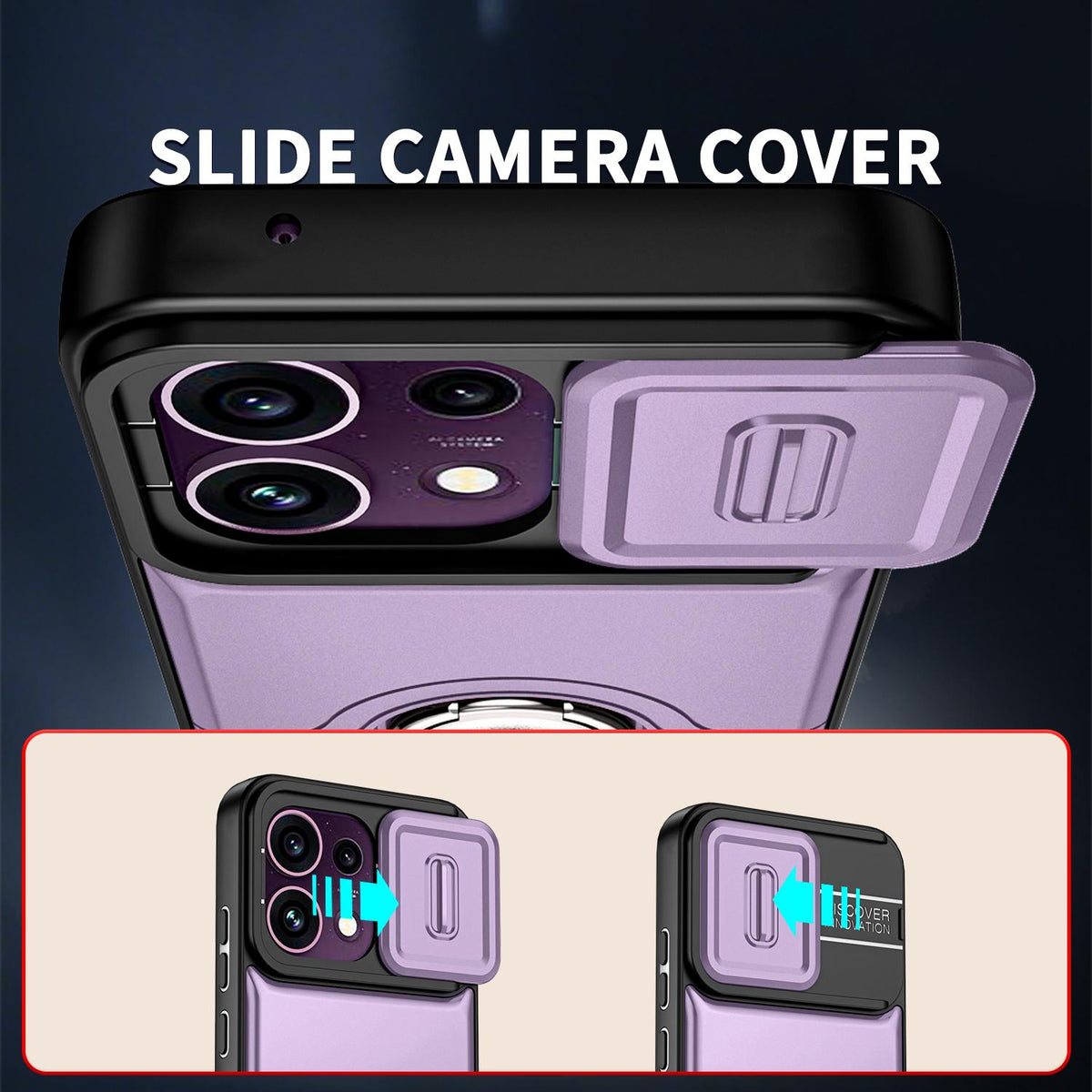 For OPPO Reno16 F 5G Global Sliding Camera Cover 2 in 1 Rotating Holder Air Bag Shockproof Phone Case - Purple - EDA009696105C