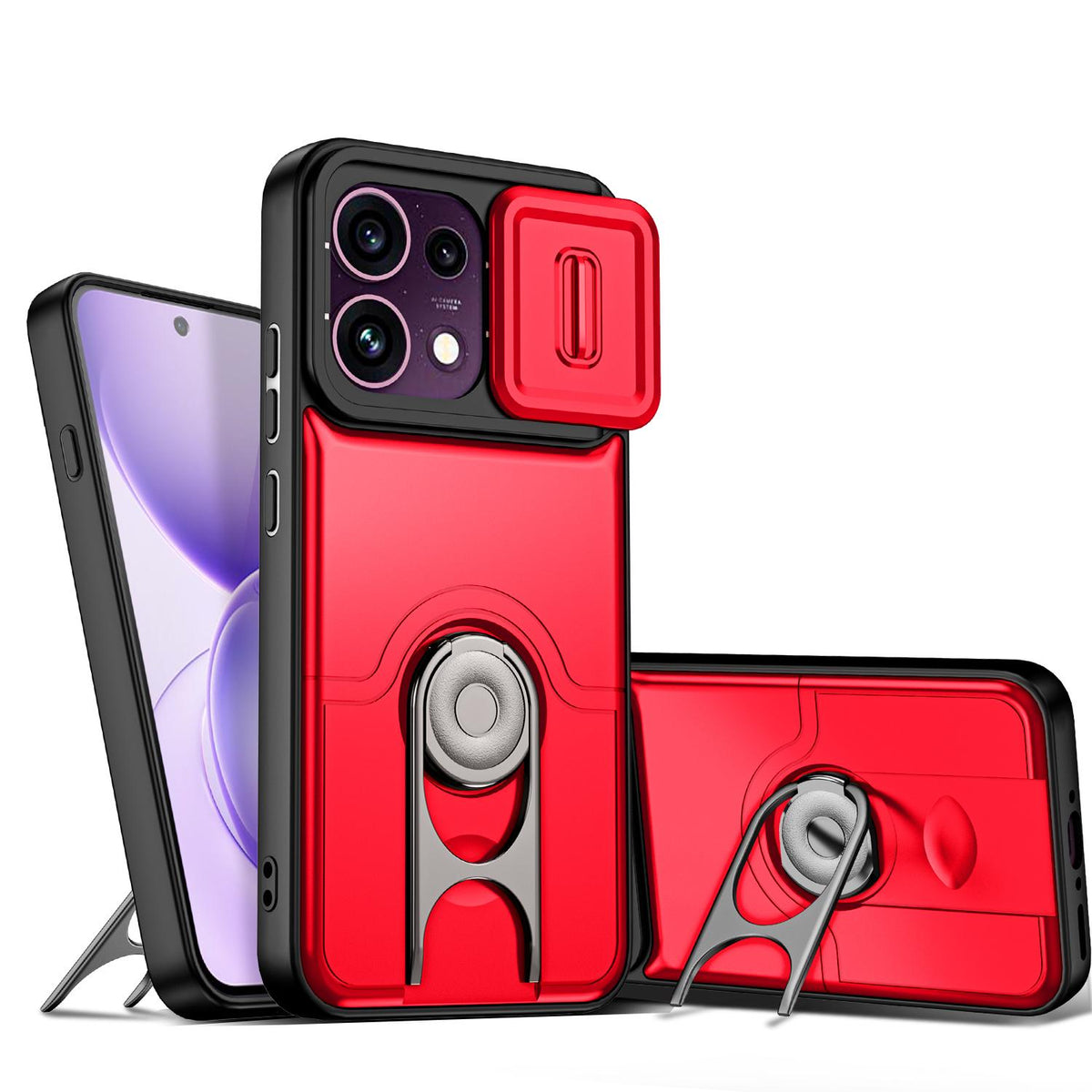 For OPPO Reno16 F 5G Global Sliding Camera Cover 2 in 1 Rotating Holder Air Bag Shockproof Phone Case - Red - EDA009696105D