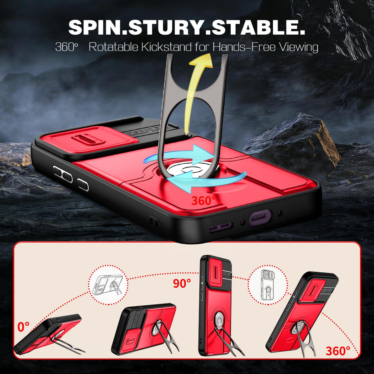 For OPPO Reno16 F 5G Global Sliding Camera Cover 2 in 1 Rotating Holder Air Bag Shockproof Phone Case - Red - EDA009696105D
