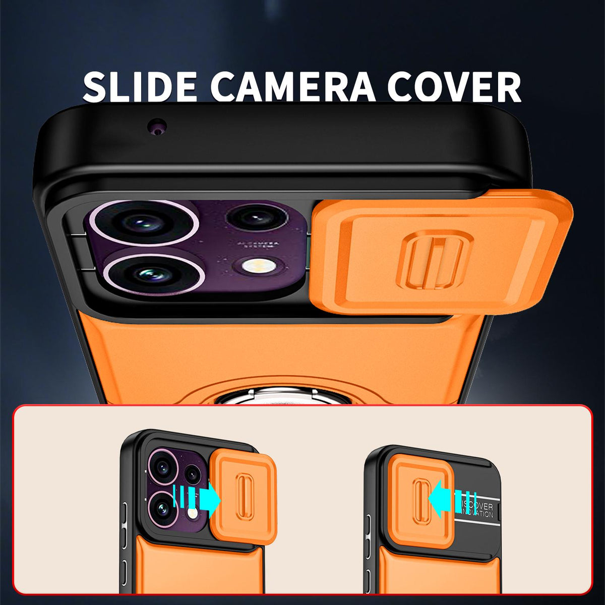For OPPO Reno16 F 5G Global Sliding Camera Cover 2 in 1 Rotating Holder Air Bag Shockproof Phone Case - Orange - EDA009696105F