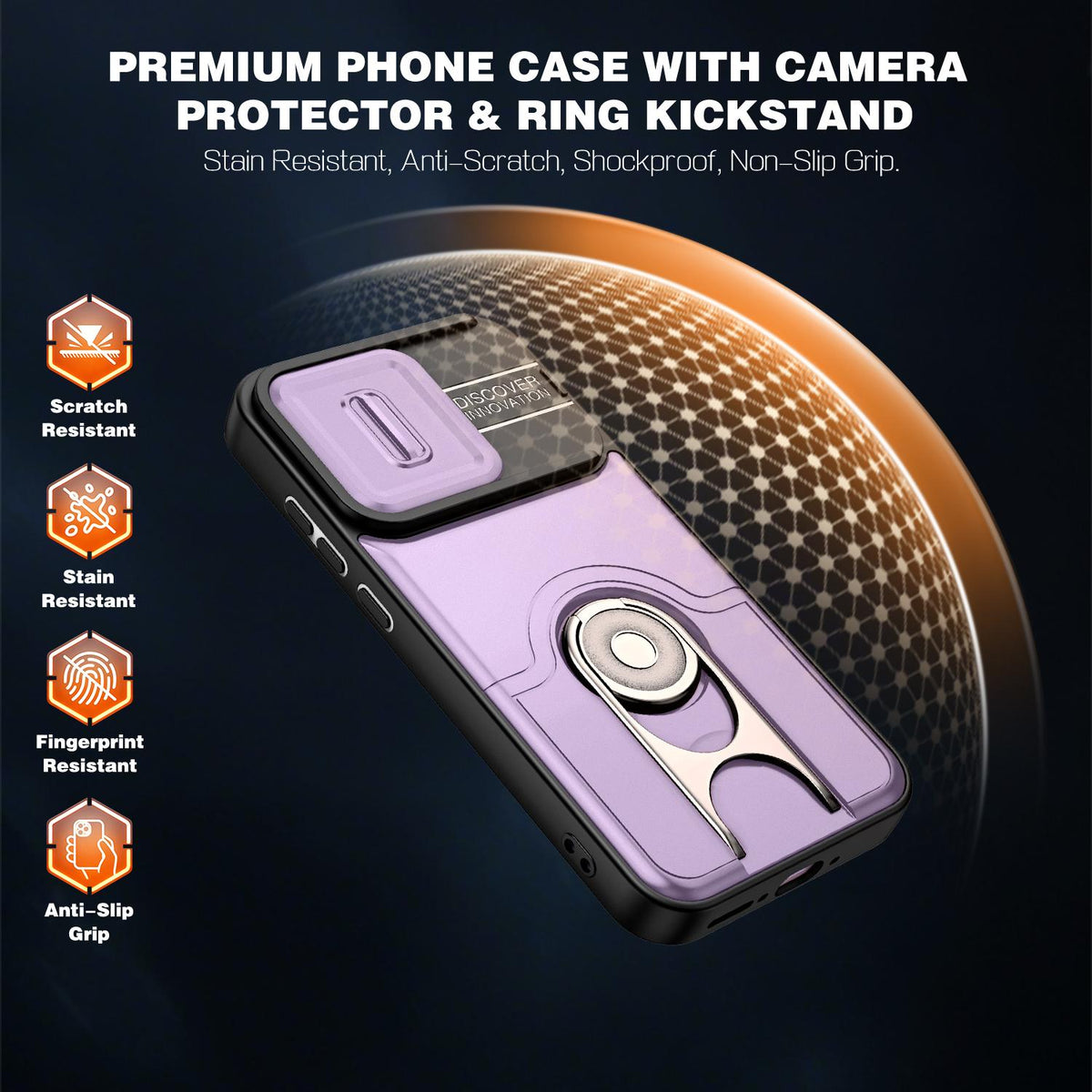 For OPPO Reno16 5G Global Sliding Camera Cover 2 in 1 Rotating Holder Air Bag Shockproof Phone Case - Purple - EDA009696106C