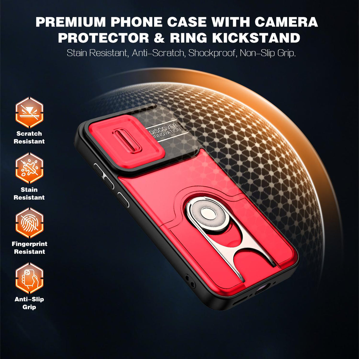For OPPO Reno16 5G Global Sliding Camera Cover 2 in 1 Rotating Holder Air Bag Shockproof Phone Case - Red - EDA009696106D