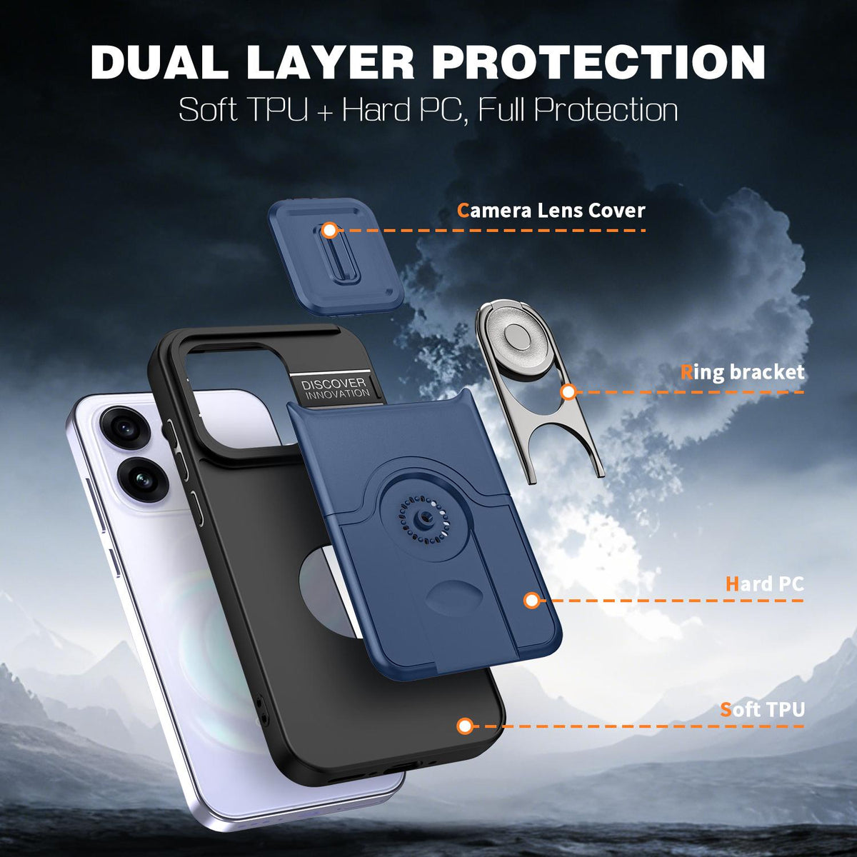 For OPPO Reno16 5G Global Sliding Camera Cover 2 in 1 Rotating Holder Air Bag Shockproof Phone Case - Blue - EDA009696106G