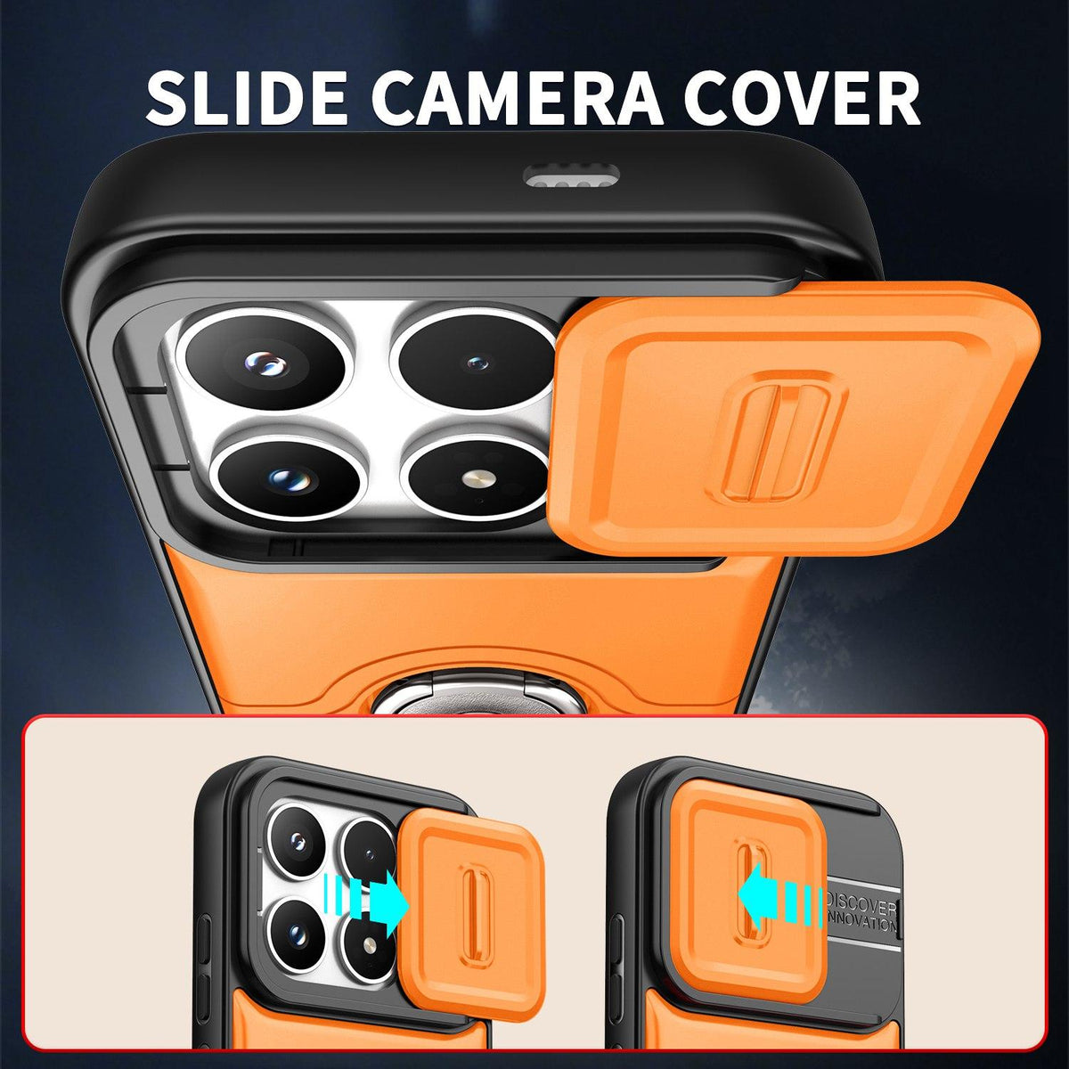 For Redmi K90/Poco F8 Pro 5G Sliding Camera Cover 2 in 1 Rotating Holder Air Bag Shockproof Phone Case - Black - EDA009696701B