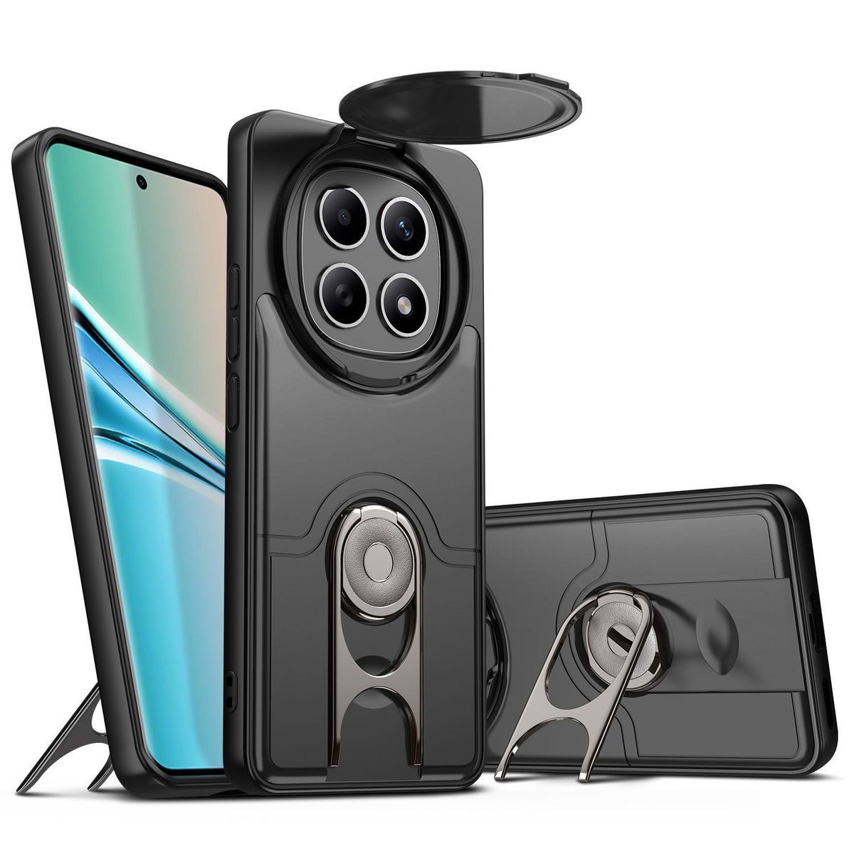 For Redmi Note 15 5G/4G Global 164mm Sliding Camera Cover 2 in 1 Rotating Holder Air Bag Shockproof Phone Case - Black - EDA009696703B