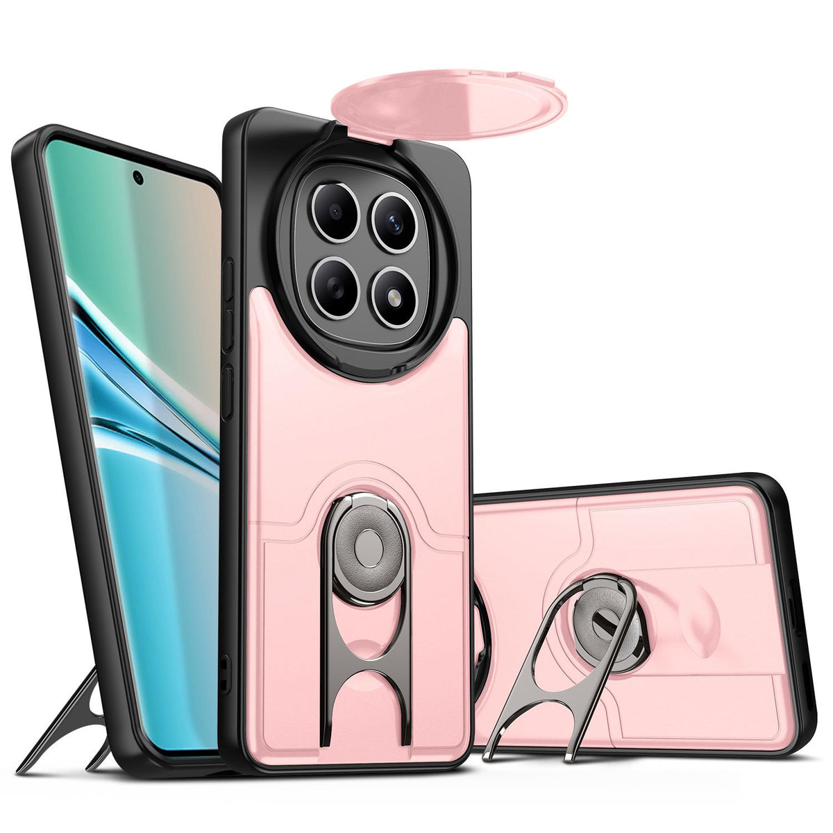 For Redmi Note 15 5G/4G Global 164mm Sliding Camera Cover 2 in 1 Rotating Holder Air Bag Shockproof Phone Case - Pink - EDA009696703E