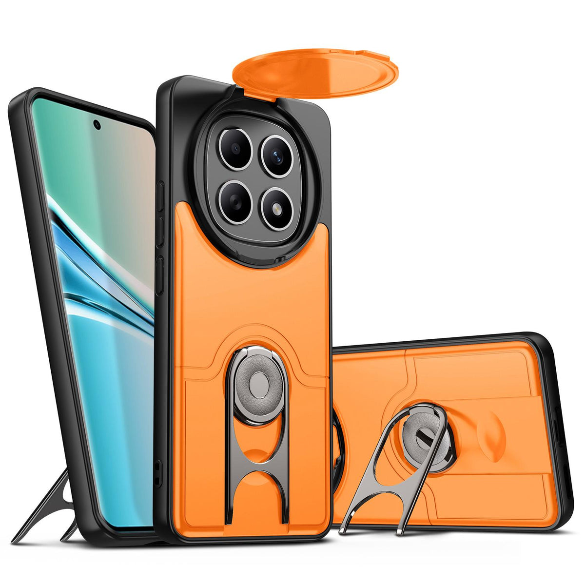 For Redmi Note 15 5G/4G Global 164mm Sliding Camera Cover 2 in 1 Rotating Holder Air Bag Shockproof Phone Case - Orange - EDA009696703F