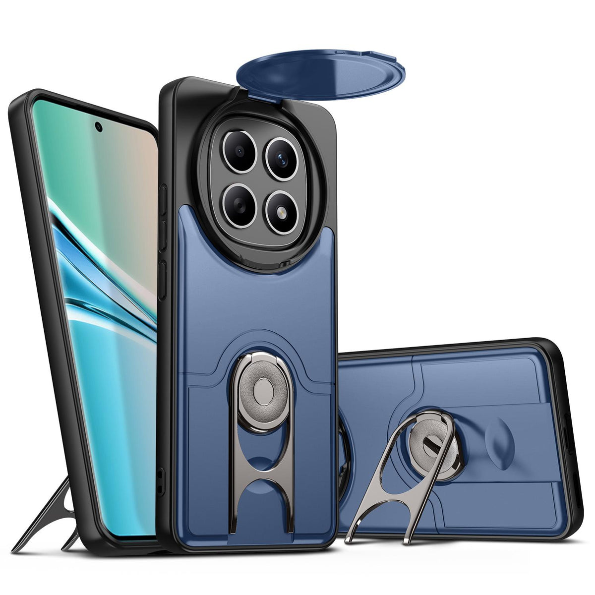 For Redmi Note 15 5G/4G Global 164mm Sliding Camera Cover 2 in 1 Rotating Holder Air Bag Shockproof Phone Case - Blue - EDA009696703G