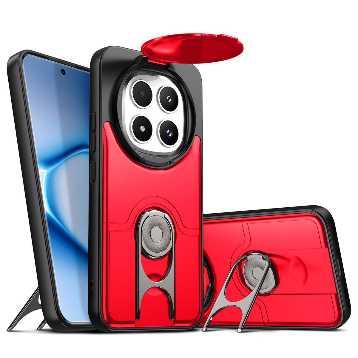 For Redmi Note 15 Pro+ 5G Global 163.3mm Sliding Camera Cover 2 in 1 Rotating Holder Air Bag Shockproof Phone Case - Red - EDA009696706D