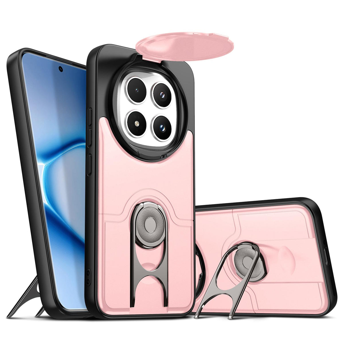 For Redmi Note 15 Pro+ 5G Global 163.3mm Sliding Camera Cover 2 in 1 Rotating Holder Air Bag Shockproof Phone Case - Pink - EDA009696706E