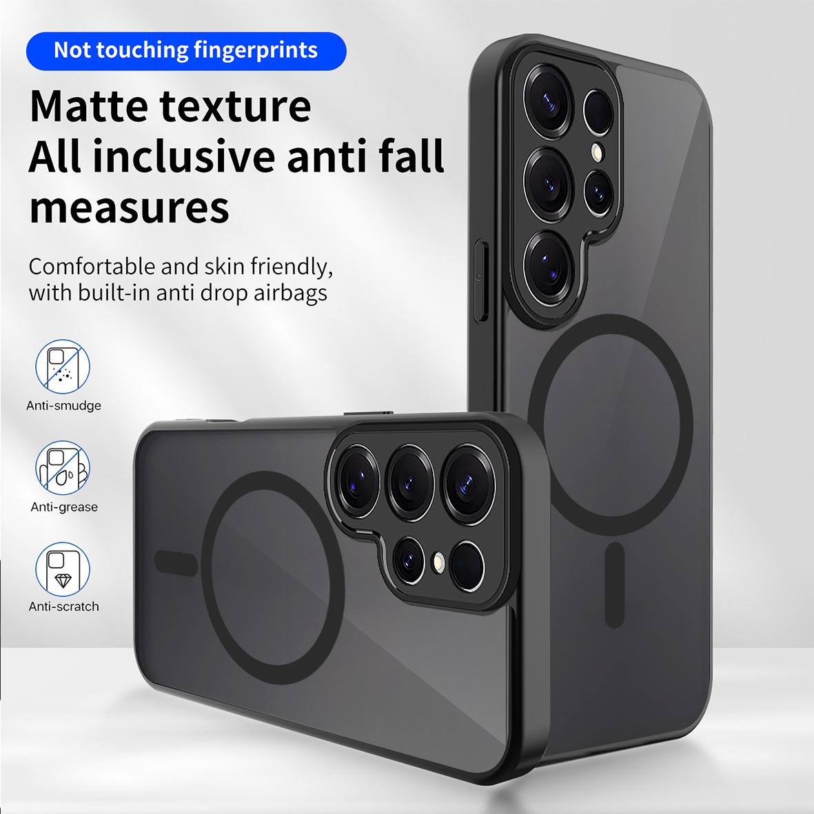 For Galaxy S23 Ultra 5G Skin Feel Frosted PC+TPU Magnetic Phone Case - Transparent Black - EDA009697205A