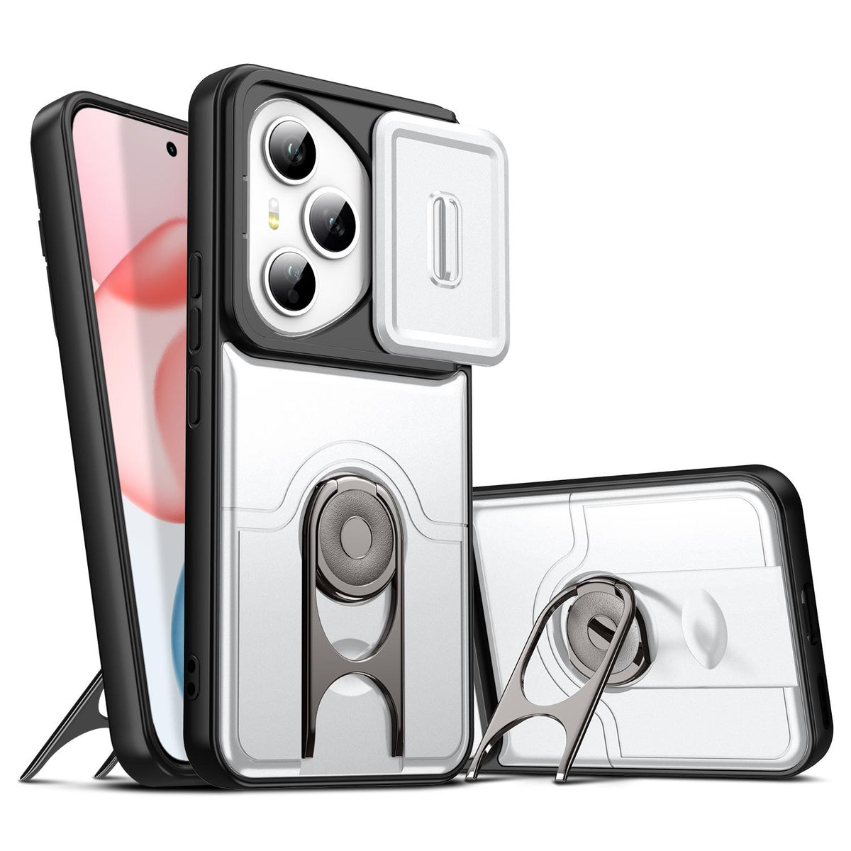 For Honor 400 Pro Global 160.8mm Sliding Camera Cover 2 in 1 Rotating Holder Air Bag Shockproof Phone Case - Silvery - EDA009697403A