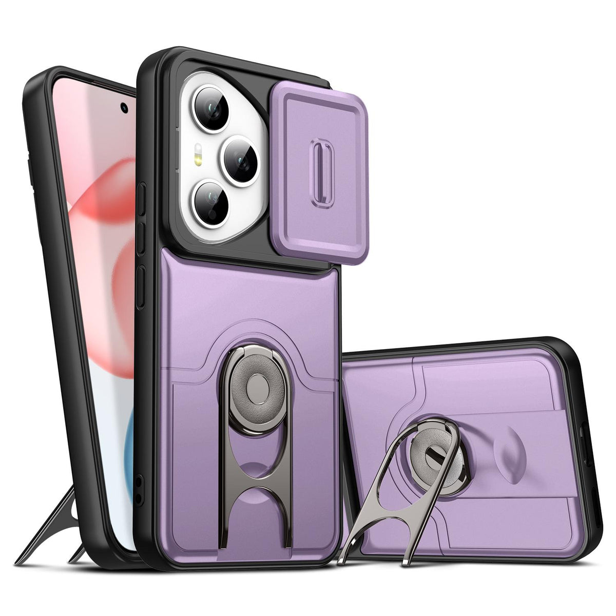 For Honor 400 Pro Global 160.8mm Sliding Camera Cover 2 in 1 Rotating Holder Air Bag Shockproof Phone Case - Purple - EDA009697403C