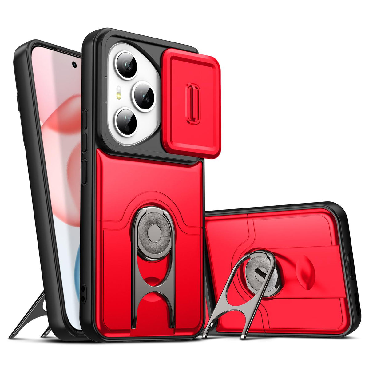 For Honor 400 Pro Global 160.8mm Sliding Camera Cover 2 in 1 Rotating Holder Air Bag Shockproof Phone Case - Red - EDA009697403D