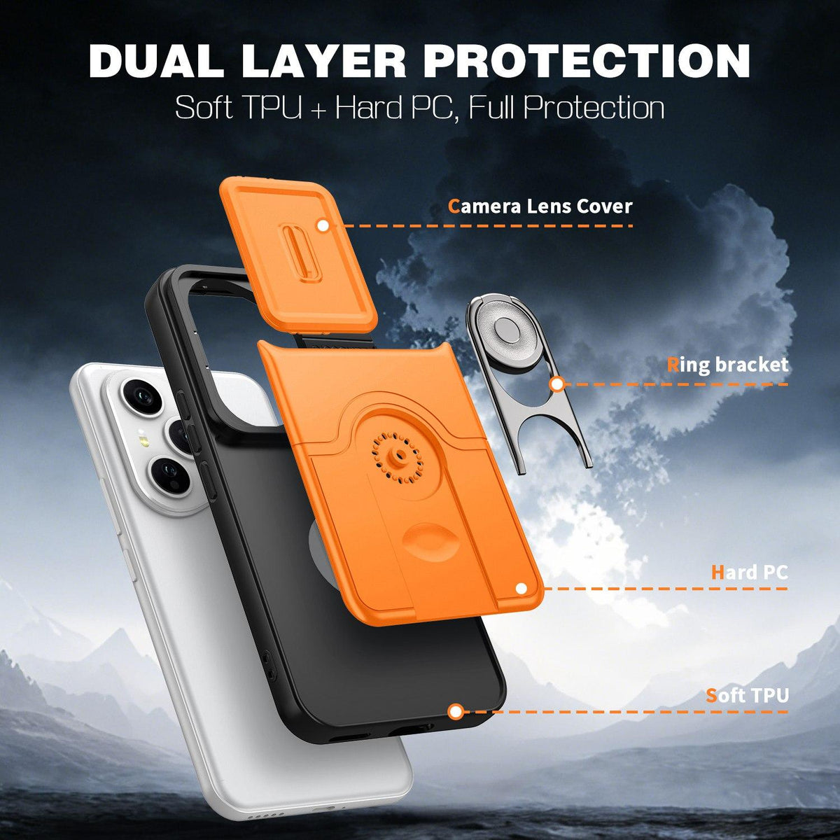For Honor 400 Pro Global 160.8mm Sliding Camera Cover 2 in 1 Rotating Holder Air Bag Shockproof Phone Case - Pink - EDA009697403E