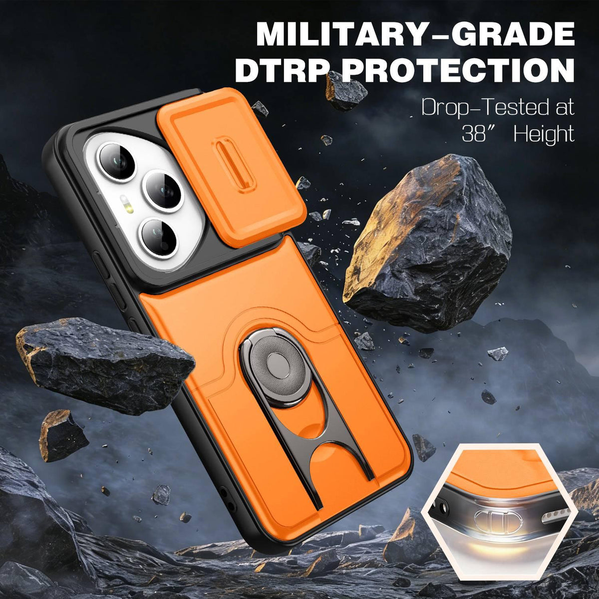 For Honor 400 Pro Global 160.8mm Sliding Camera Cover 2 in 1 Rotating Holder Air Bag Shockproof Phone Case - Orange - EDA009697403F