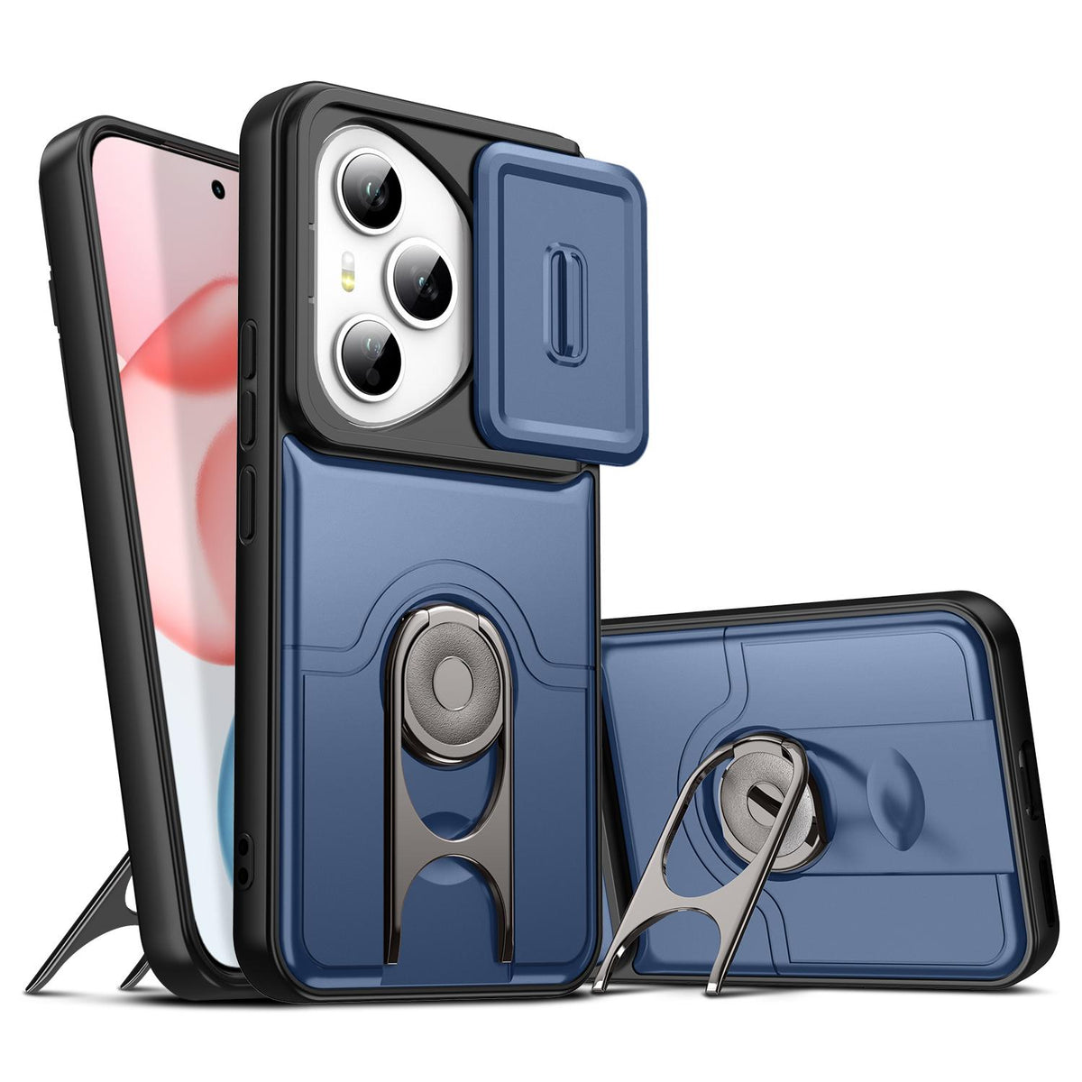 For Honor 400 Pro Global 160.8mm Sliding Camera Cover 2 in 1 Rotating Holder Air Bag Shockproof Phone Case - Blue - EDA009697403G