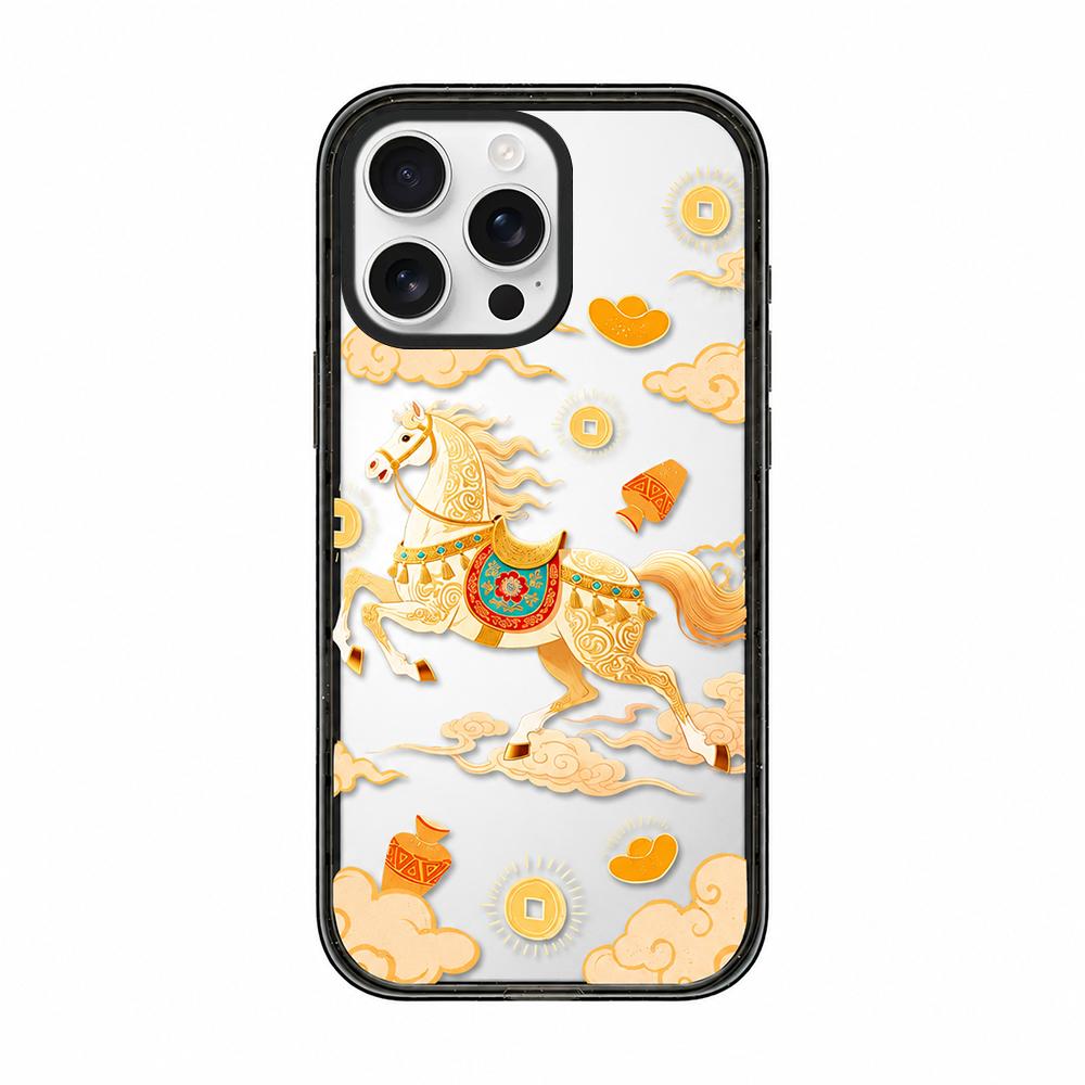 For iPhone 12 Pro Max Chinese Style Horse Acrylic TPU Phone Case - Auspicious Clouds Golden Horse - EDA009697821B