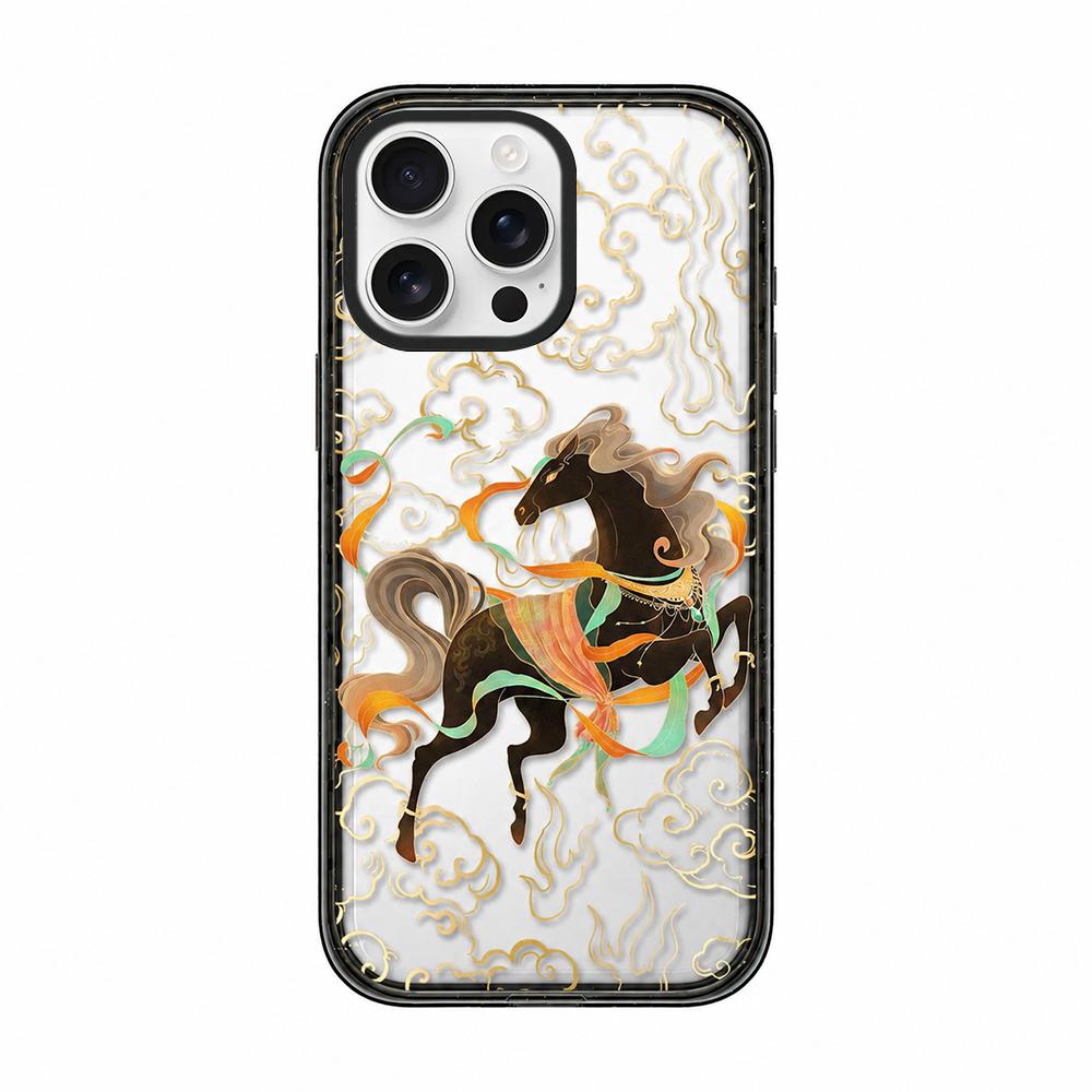 For iPhone 12 Pro Max Chinese Style Horse Acrylic TPU Phone Case - Black Gold Pegasus - EDA009697821C