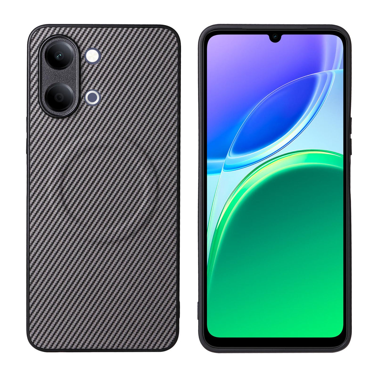 For vivo Y05 4G / Y21 5G 2026 Precise Cutout Carbon Fiber Texture Vegan Leather Phone Case - Grey - EDA009698502C