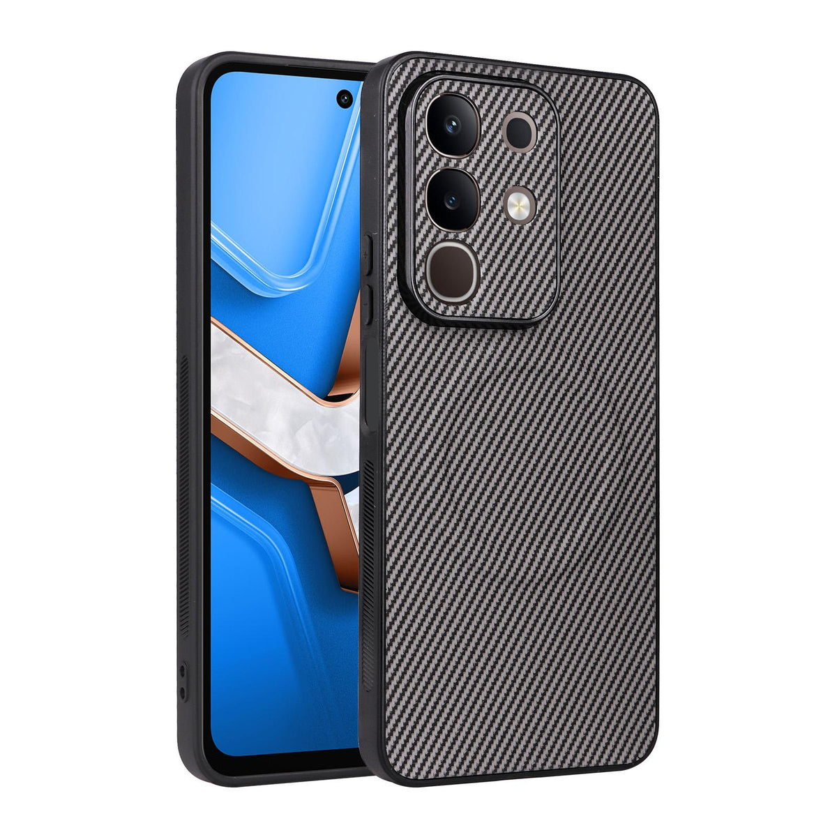 For vivo Y29 4G / T4x 5G / Y300t Precise Cutout Carbon Fiber Texture Vegan Leather Phone Case - Grey - EDA009698504C