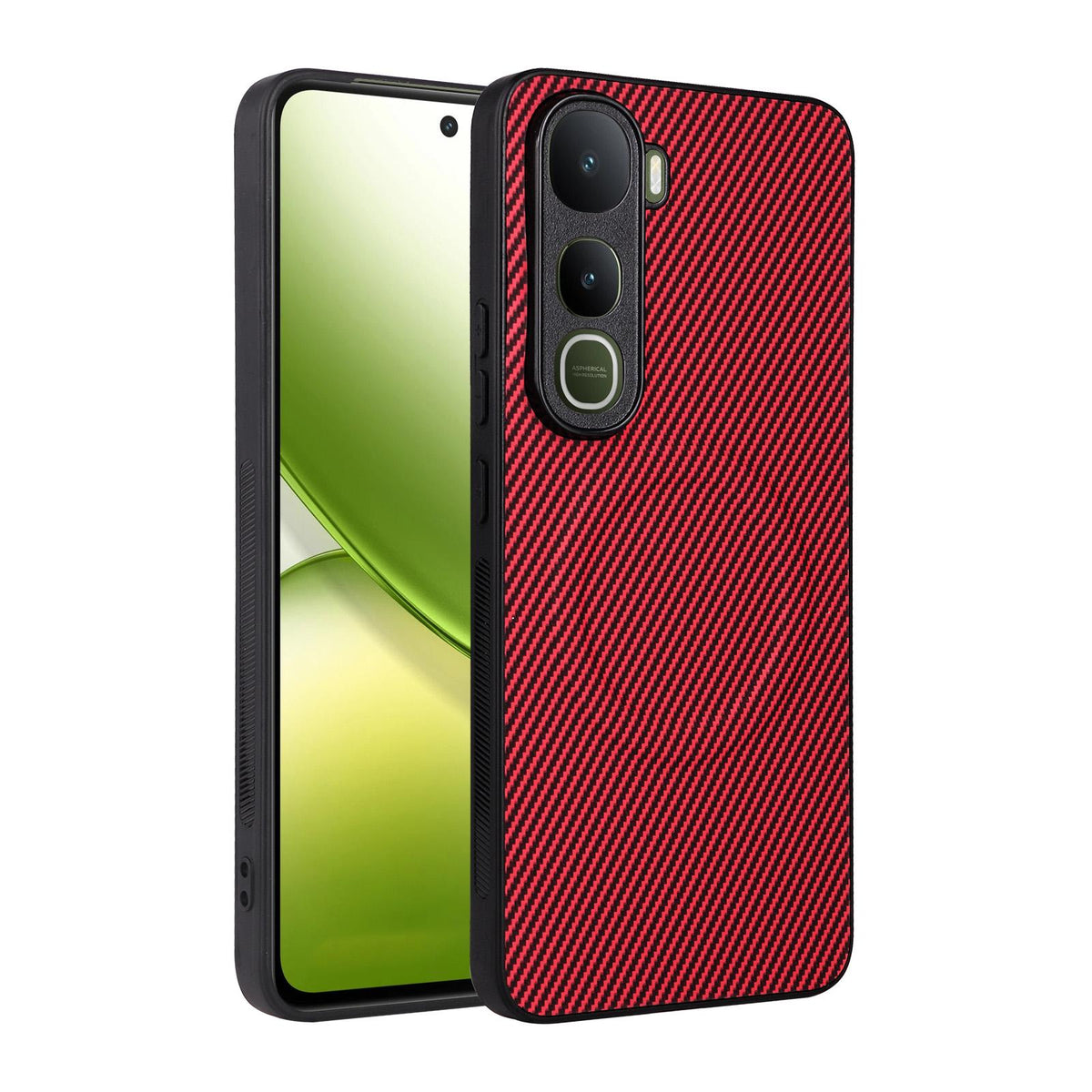 For vivo Y400 / iQOO Z10 Lite 4G Precise Cutout Carbon Fiber Texture Vegan Leather Phone Case - Red - EDA009698505B