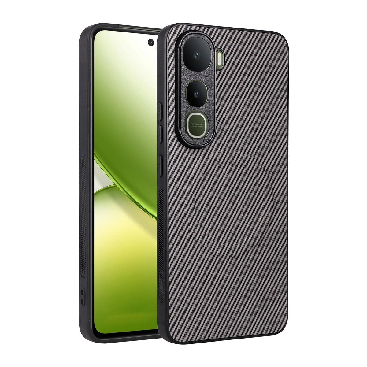 For vivo Y400 / iQOO Z10 Lite 4G Precise Cutout Carbon Fiber Texture Vegan Leather Phone Case - Grey - EDA009698505C