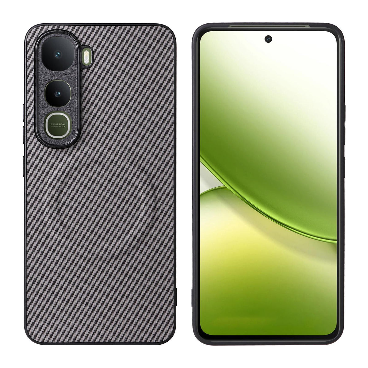 For vivo Y400 / iQOO Z10 Lite 4G Precise Cutout Carbon Fiber Texture Vegan Leather Phone Case - Grey - EDA009698505C
