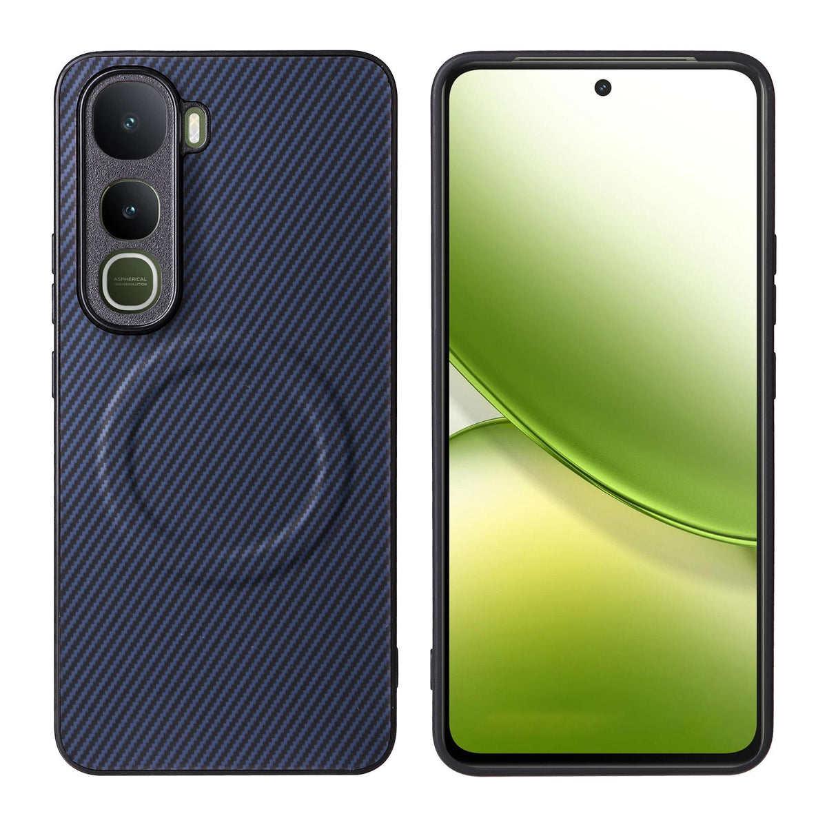 For vivo Y400 / iQOO Z10 Lite 4G Precise Cutout Carbon Fiber Texture Vegan Leather Phone Case - Blue - EDA009698505D