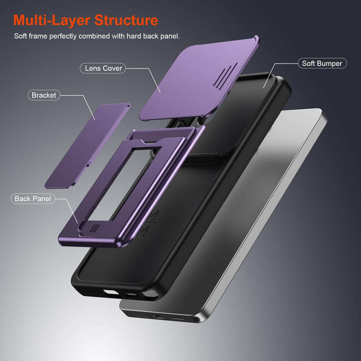 For Galaxy S26 Ultra 5G Card Holder Series Sliding Lens Cover PC Hybrid TPU Phone Case - Red - EDA009708001A