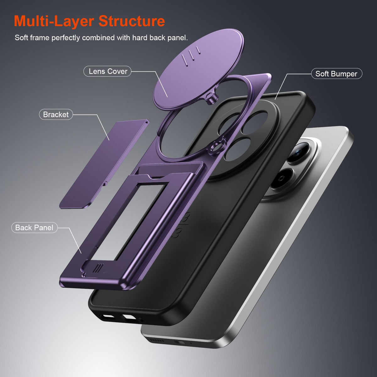 For Redmi Note 15 4G / 5G Global 164mm Card Holder Series Sliding Lens Cover PC Hybrid TPU Phone Case - Purple - EDA009708403E
