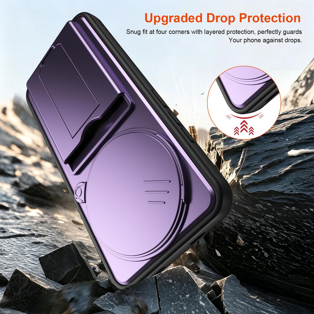 For Redmi Note 15 4G / 5G Global 164mm Card Holder Series Sliding Lens Cover PC Hybrid TPU Phone Case - Purple - EDA009708403E