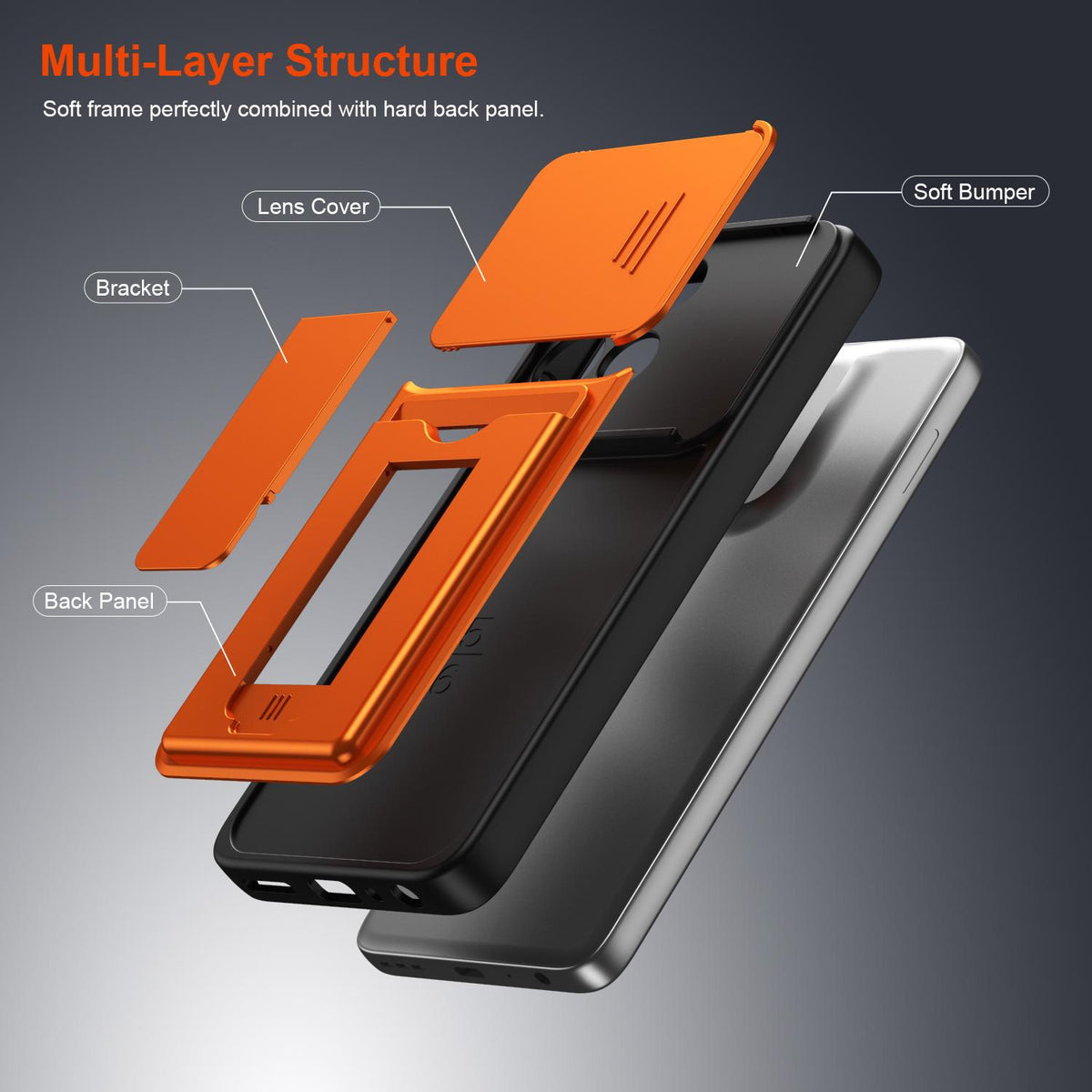 For Motorola Edge 70 5G / Moto X70 Air 5G Card Holder Series Sliding Lens Cover PC Hybrid TPU Phone Case - Orange - EDA009708703C