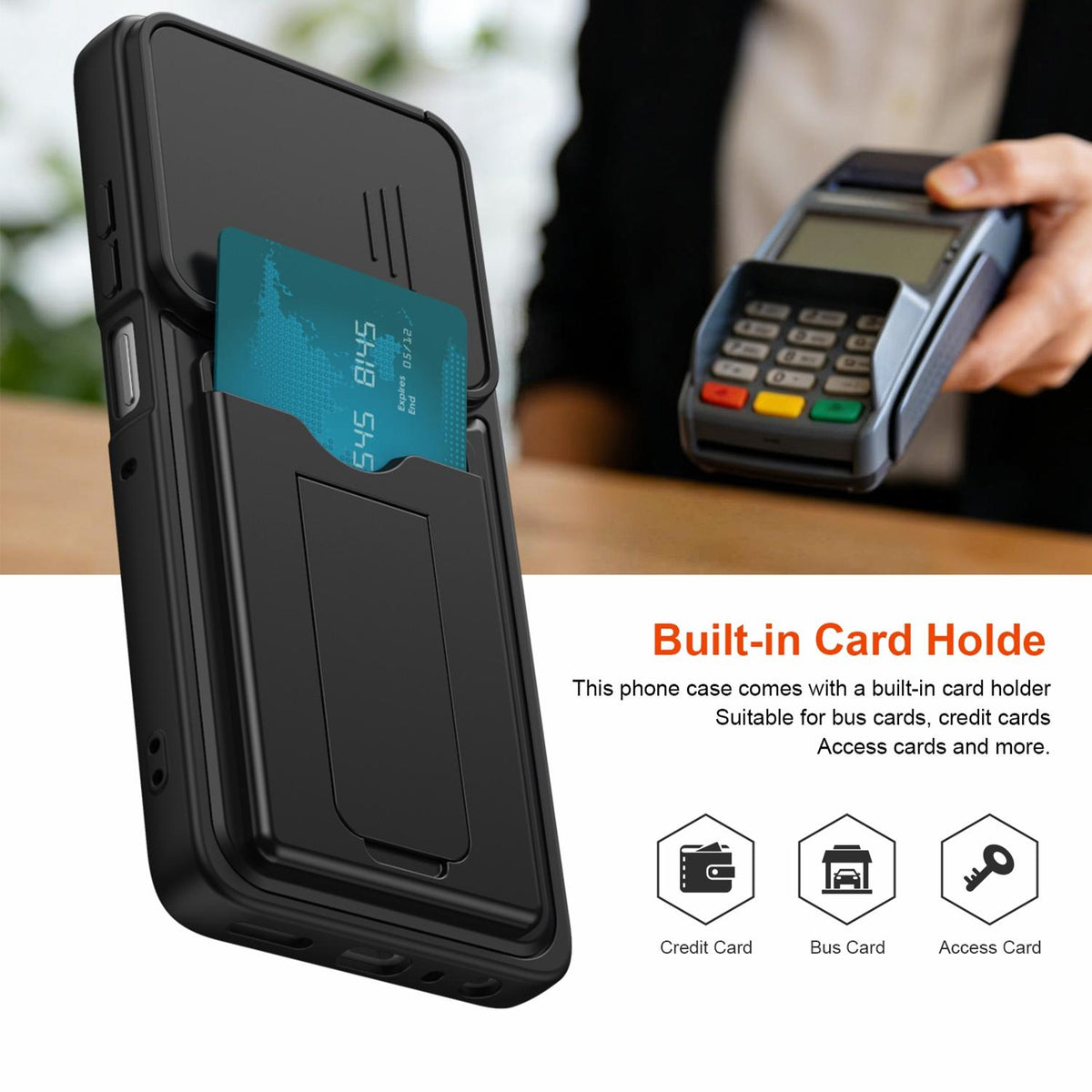 For Motorola Edge 70 Fusion 5G Card Holder Series Sliding Lens Cover PC Hybrid TPU Phone Case - Black - EDA009708704D