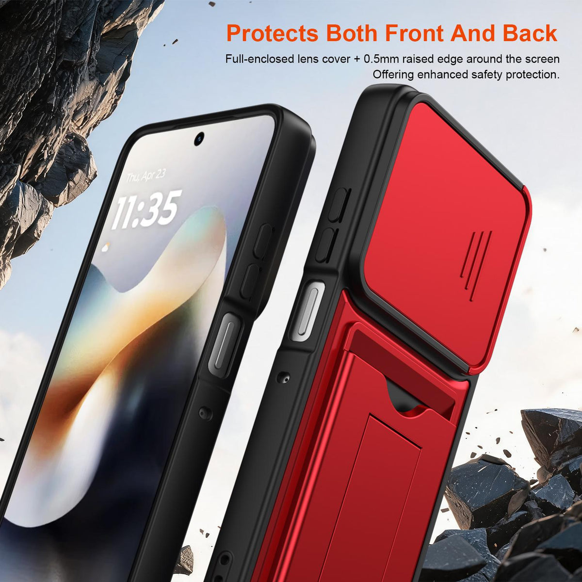 For Motorola Moto G86 Power Card Holder Series Sliding Lens Cover PC Hybrid TPU Phone Case - Red - EDA009708708A