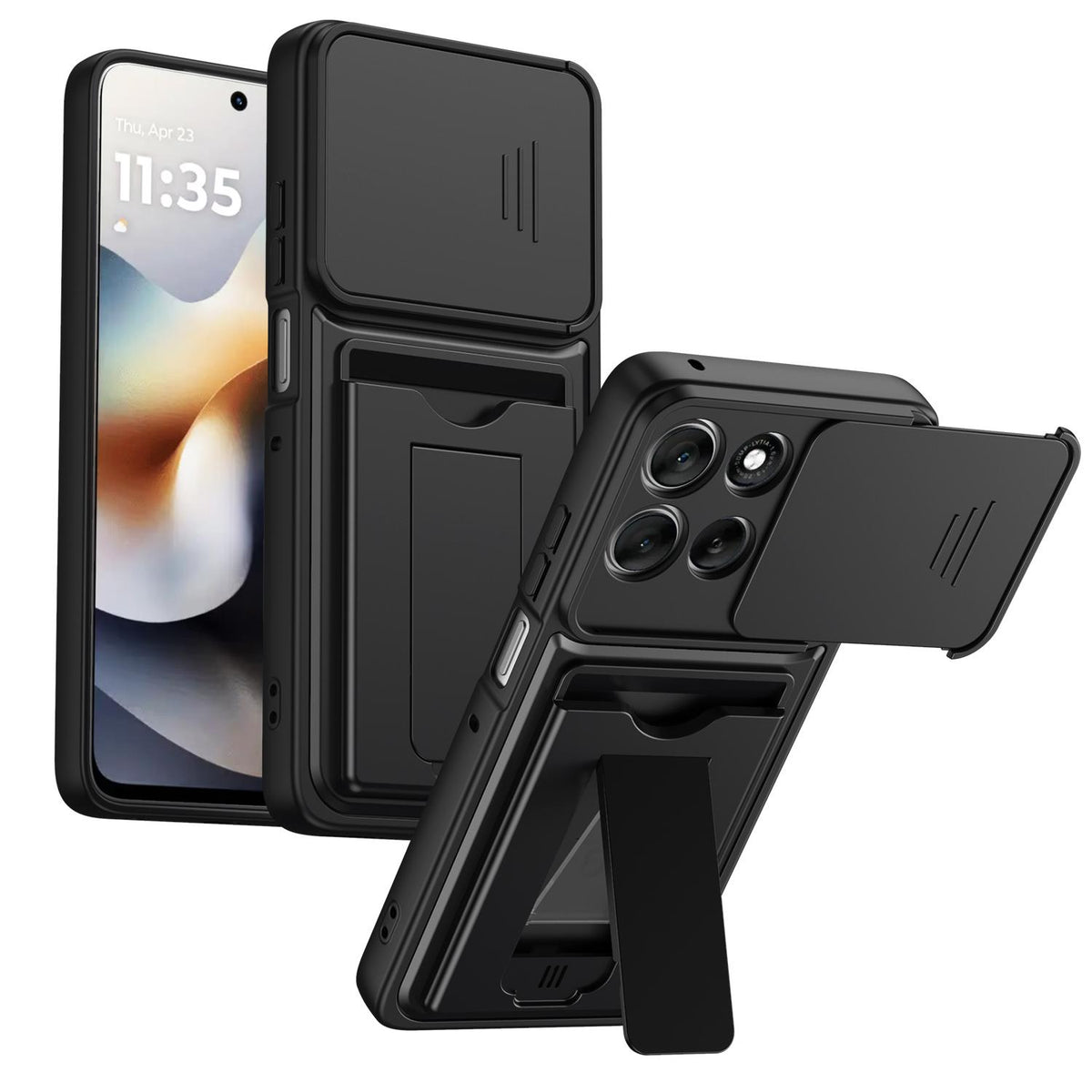 For Motorola Signature 5G / Edge 70 Ultra 5G Card Holder Series Sliding Lens Cover PC Hybrid TPU Phone Case - Black - EDA009708710D