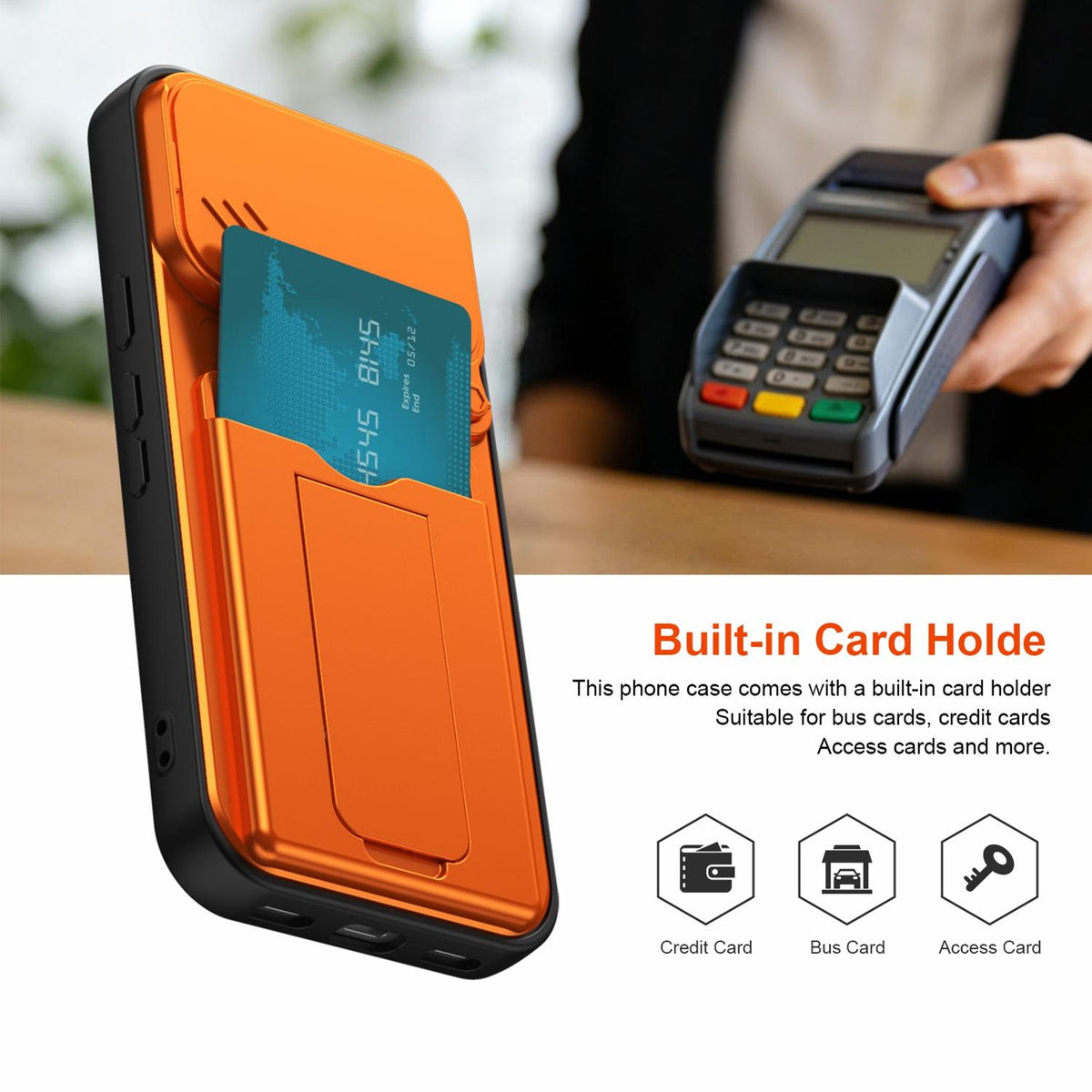 For Google Pixel 11 / Pixel 11 Pro Card Holder Series Sliding Lens Cover PC Hybrid TPU Phone Case - Orange - EDA009708904C